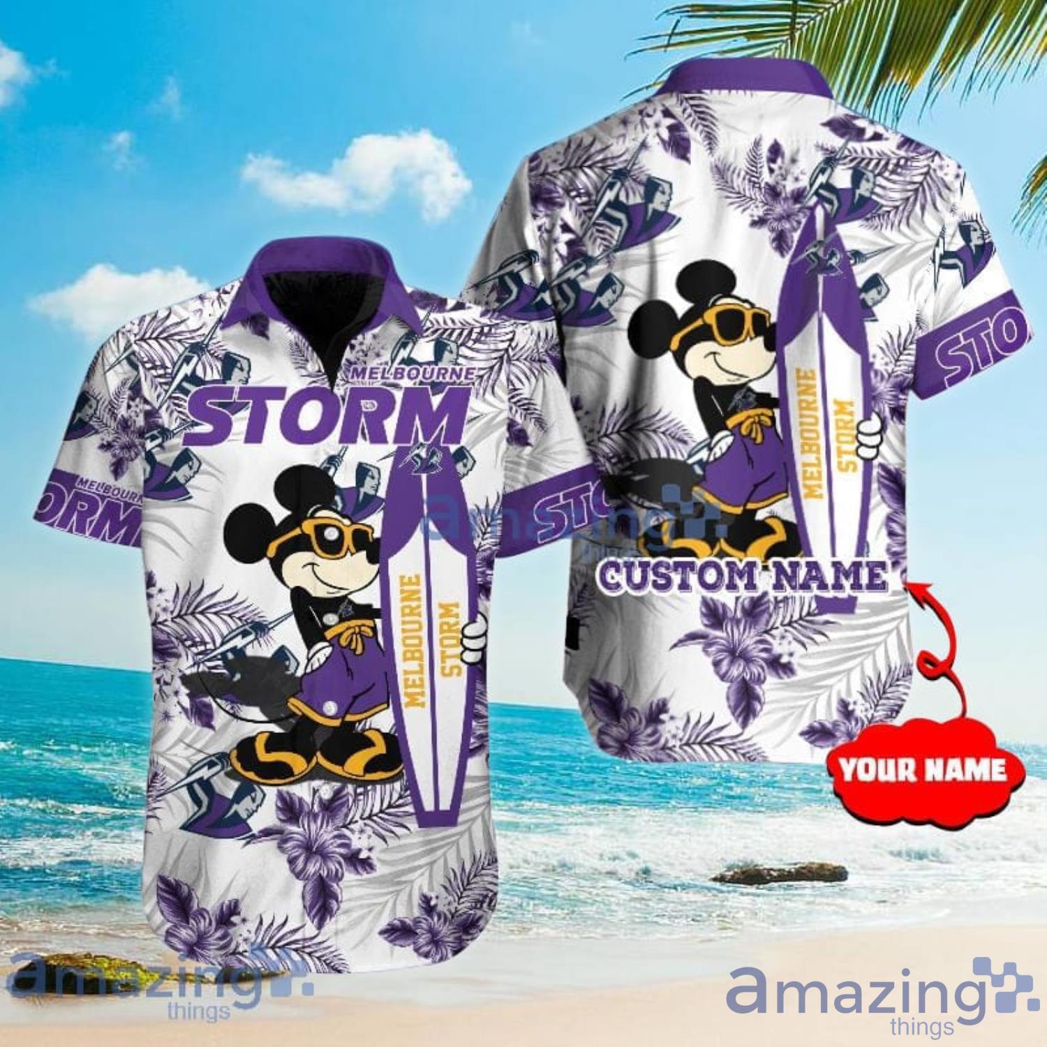 Custom Name For Fans Melbourne Storm NRL Mickey Lover Tropical Hawaiian Shirt Product Photo 1 Custom Name For Fans Melbourne Storm NRL Mickey Lover Tropical Hawaiian Shirt Product Photo 1
