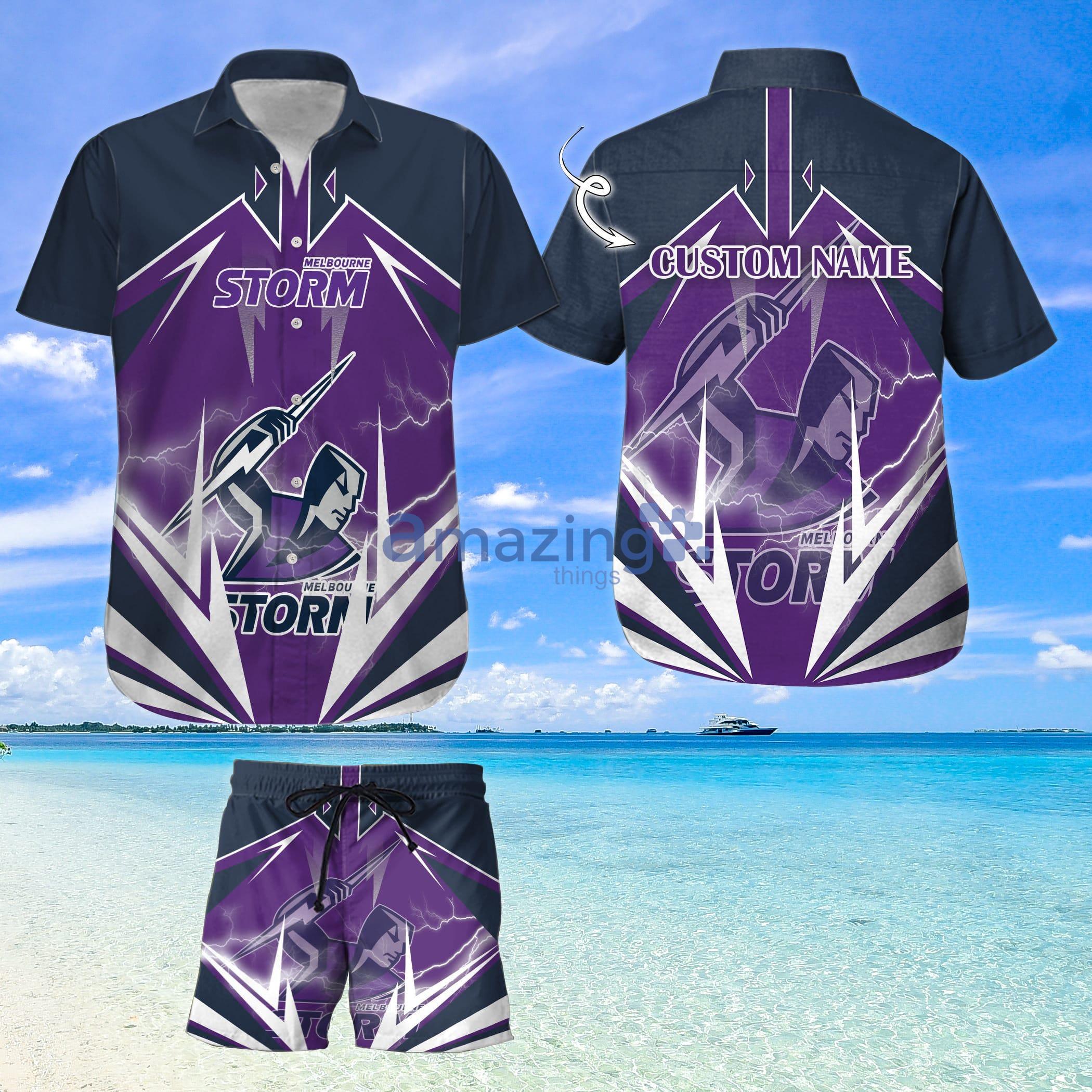 Custom Name For Fans Melbourne StormNrl Hawaiian Shirt And Shorts Product Photo 1