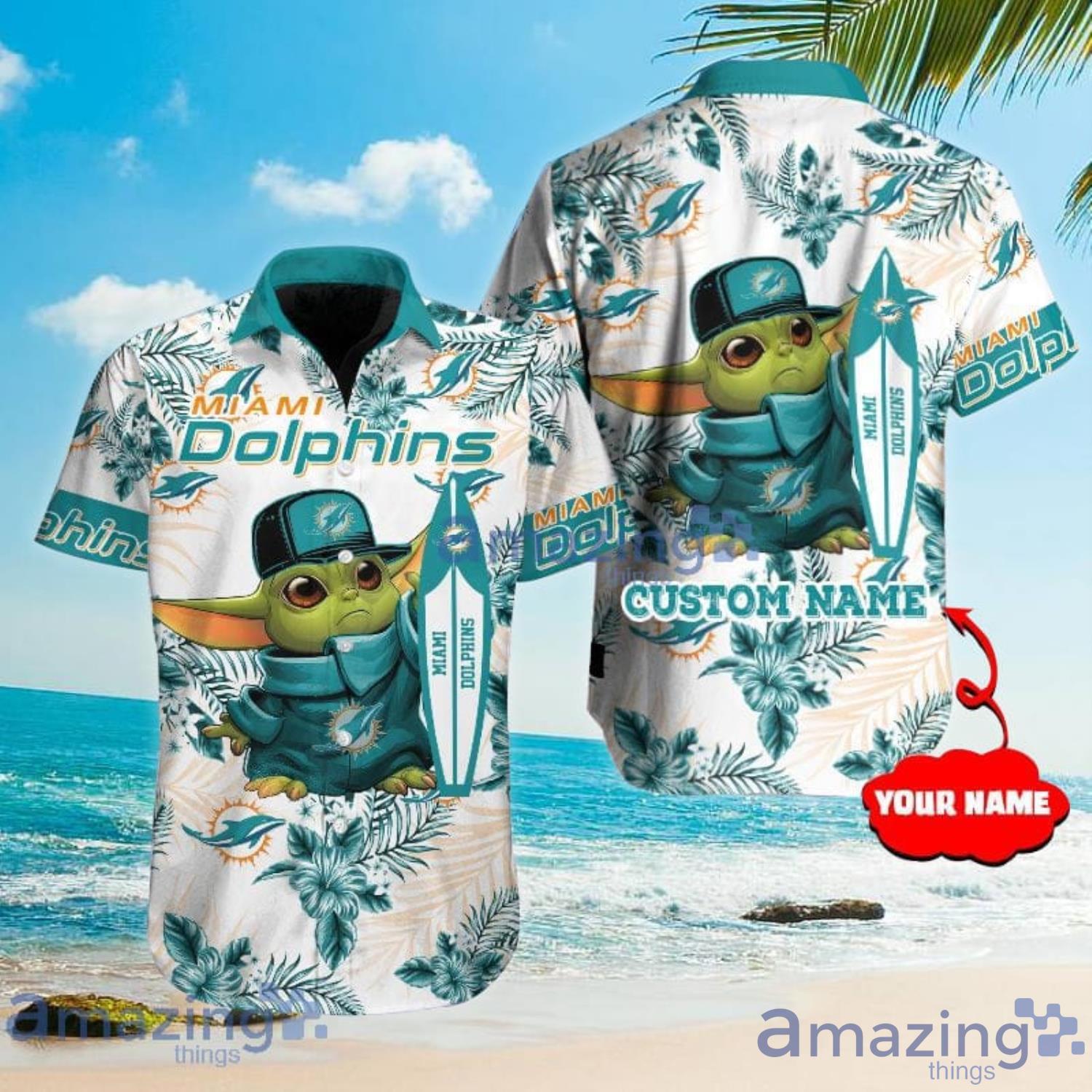 Custom Name For Fans Miami Dolphins NFL Baby Yoda Lover Tropical Hawaiian  Shirt