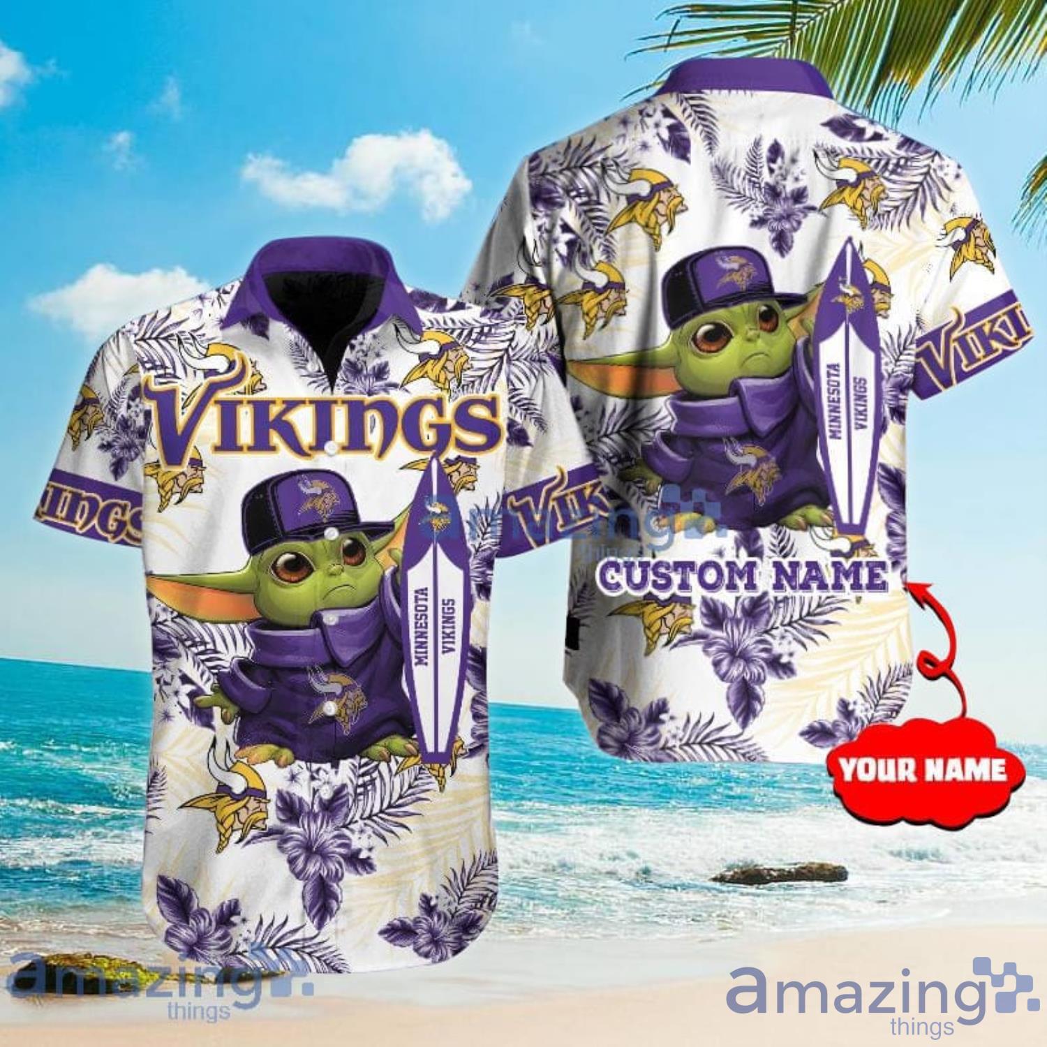 Custom Name For Fans Minnesota Vikings NFL Baby Yoda Lover Tropical Hawaiian  Shirt