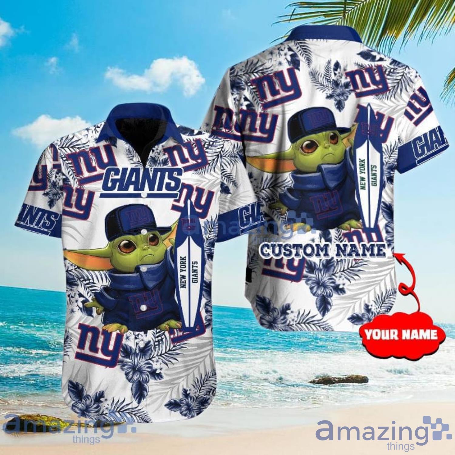 Custom Name For Fans New York Giants NFL Baby Yoda Lover Tropical Hawaiian  Shirt