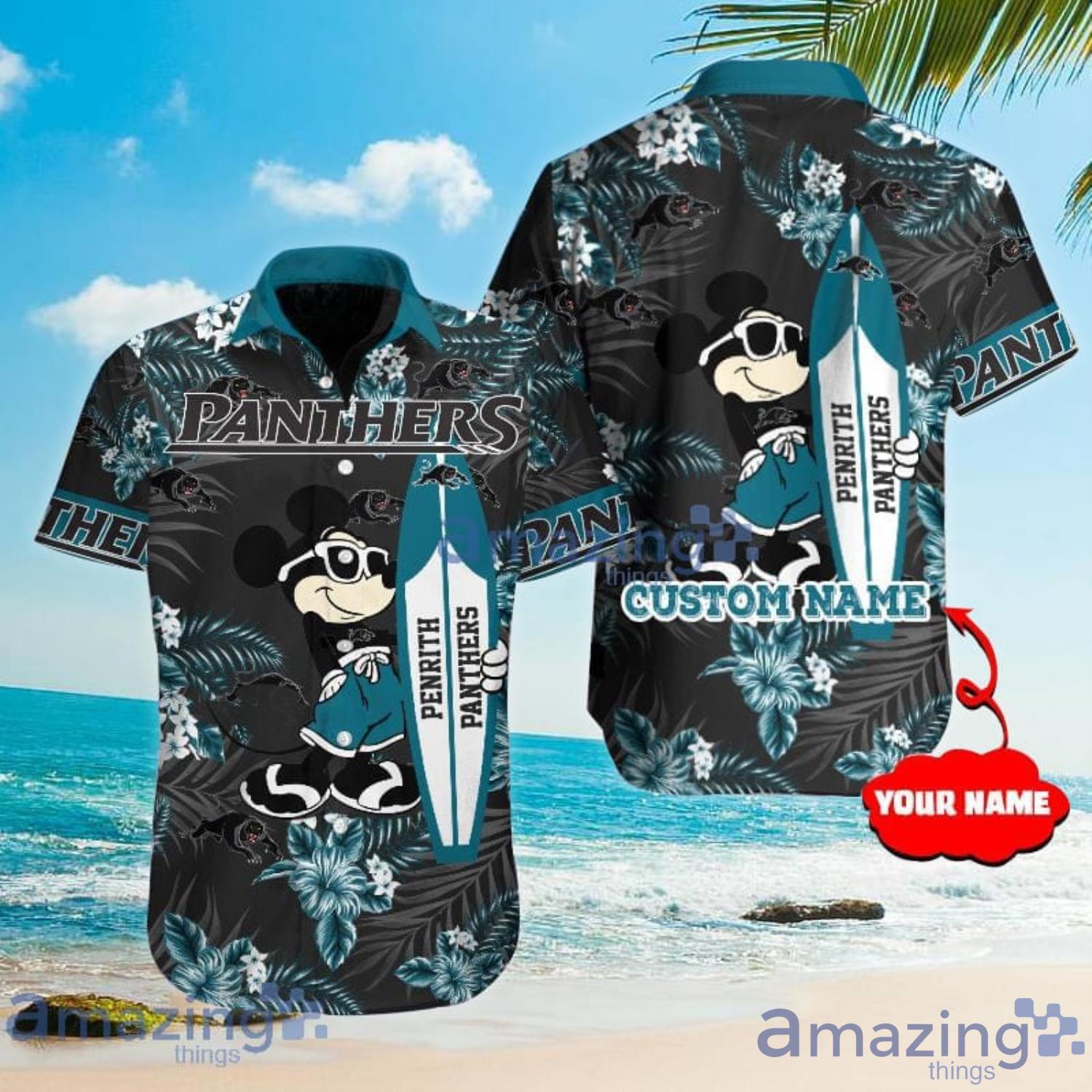 Custom Name For Fans Penrith Panthers NRL Mickey Lover Tropical Hawaiian Shirt Product Photo 1