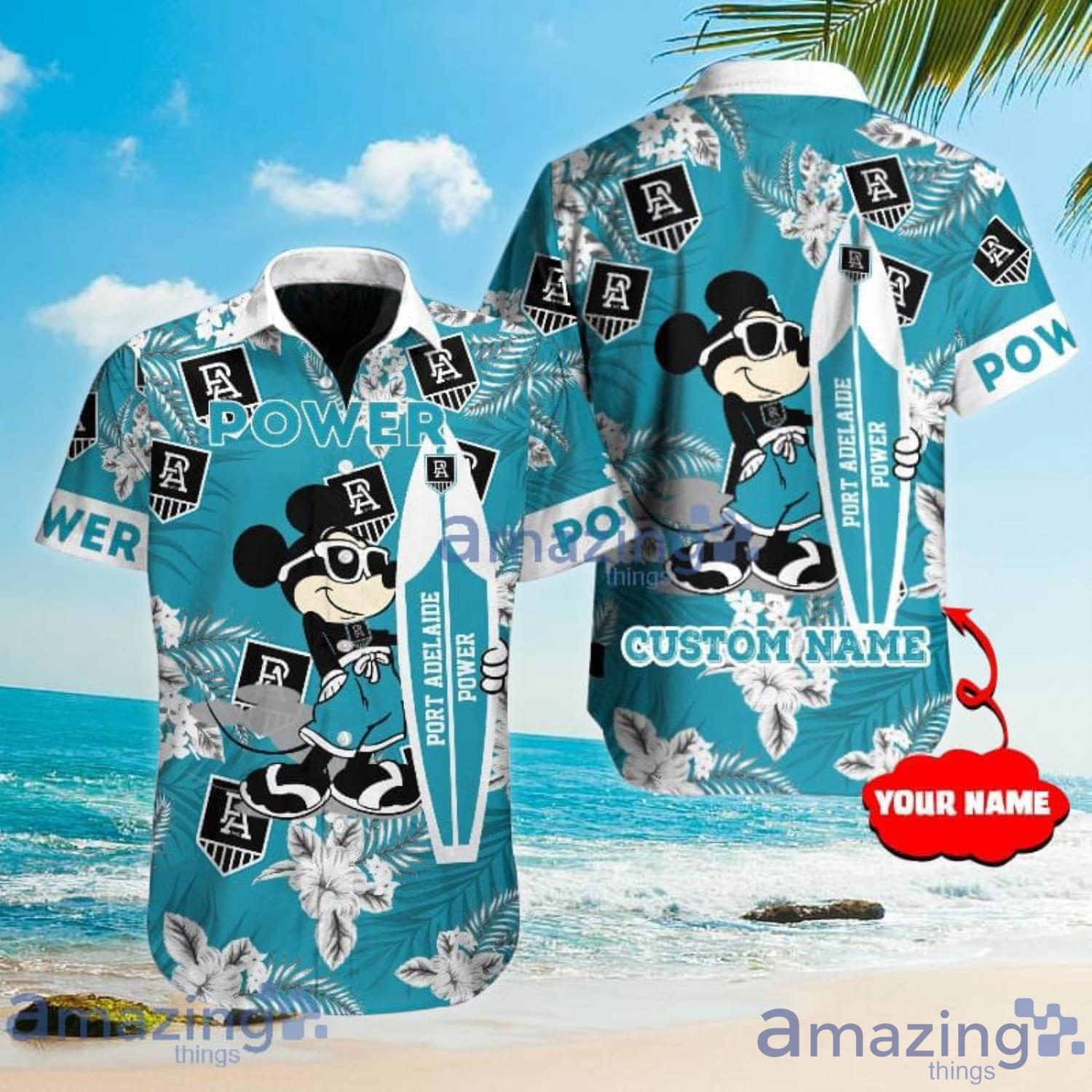 Custom Name For Fans Port Adelaide Power AFL Mickey Lover Tropical Hawaiian Shirt Product Photo 1
