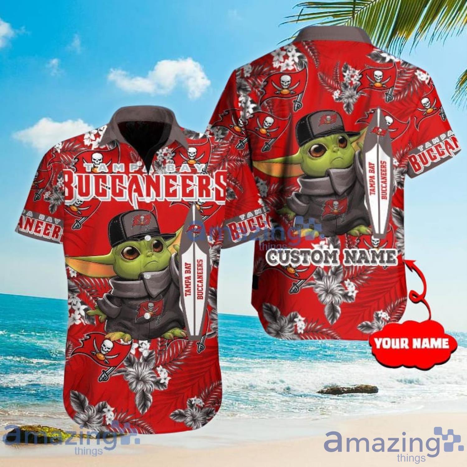 Tampa Bay Buccaneers NFL Baby Yoda Tiki Flower Hawaiian Shirt -  Freedomdesign