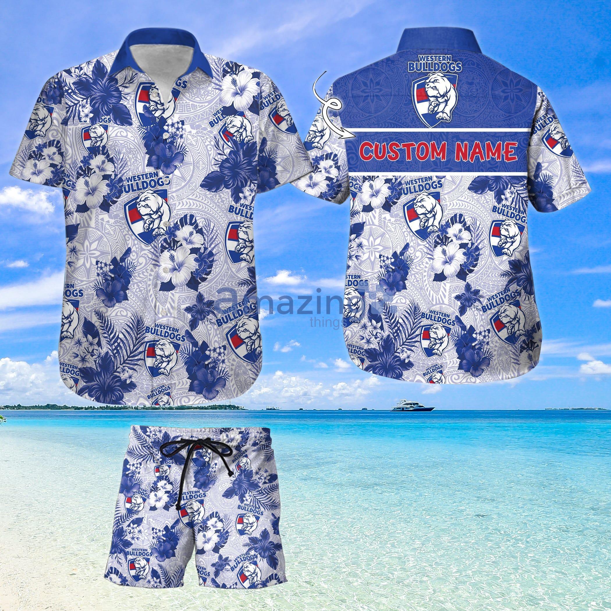 Custom Name For Fans Western Bulldogs Afl Hawaiian Shirt And Shorts Product Photo 1