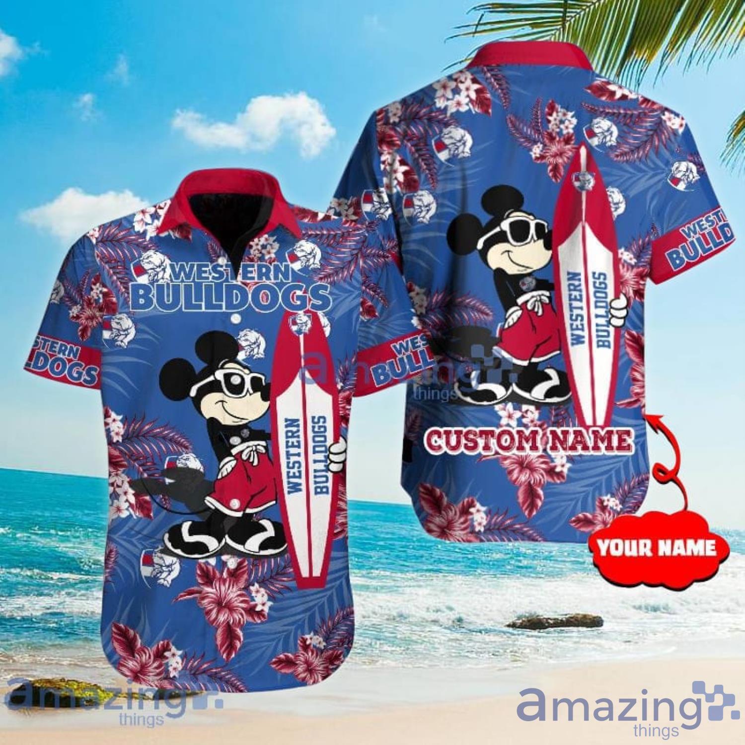 Custom Name For Fans Western Bulldogs AFL Mickey Lover Tropical Hawaiian Shirt Product Photo 1