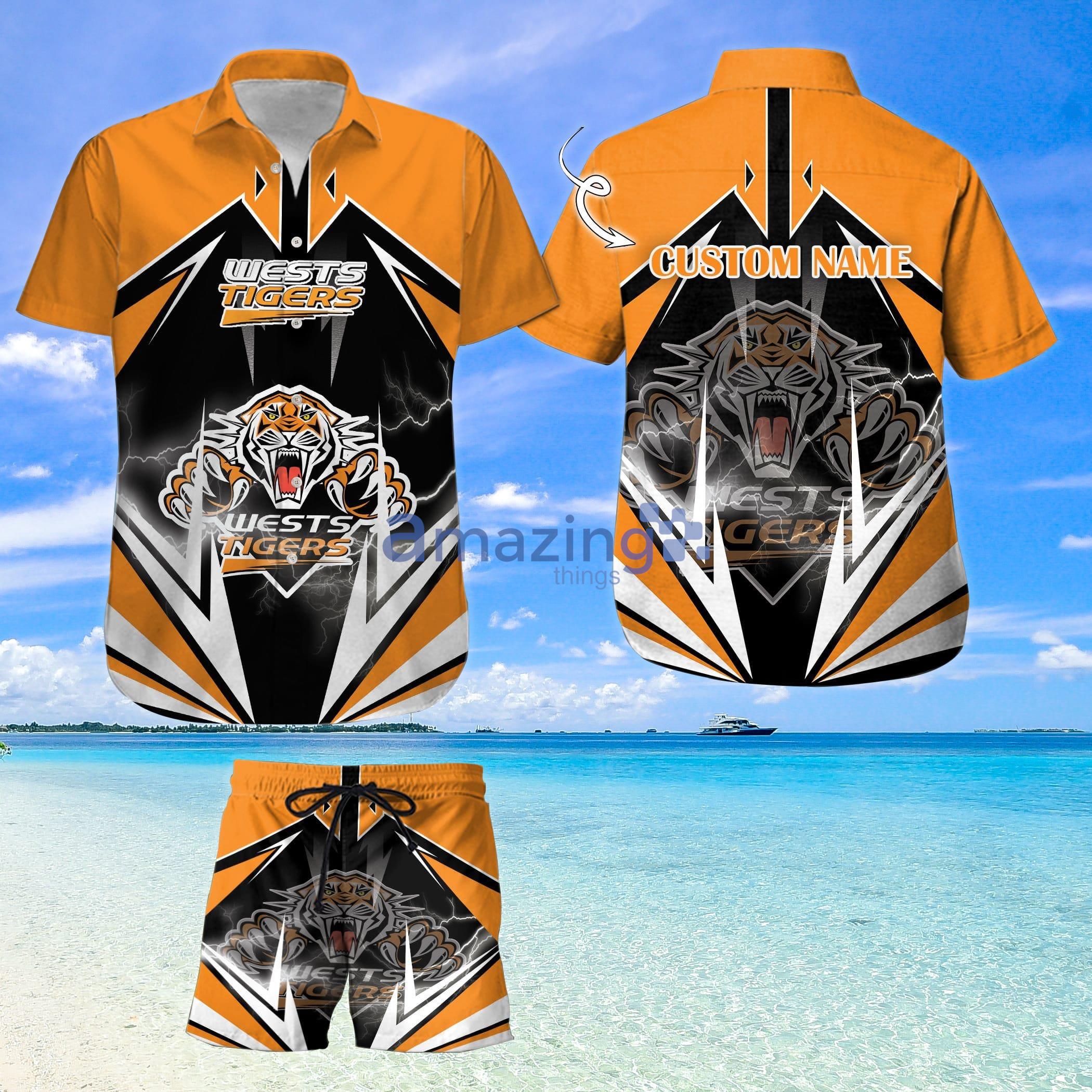 Custom Name For Fans Wests TigersNrl Hawaiian Shirt And Shorts Product Photo 1