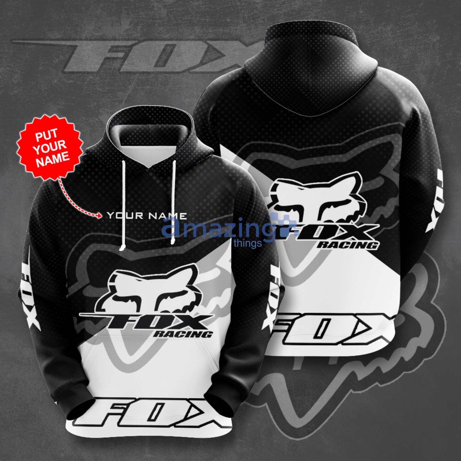Custom Name Fox MotoGP Racing All Over Print Black White 3D Hoodie