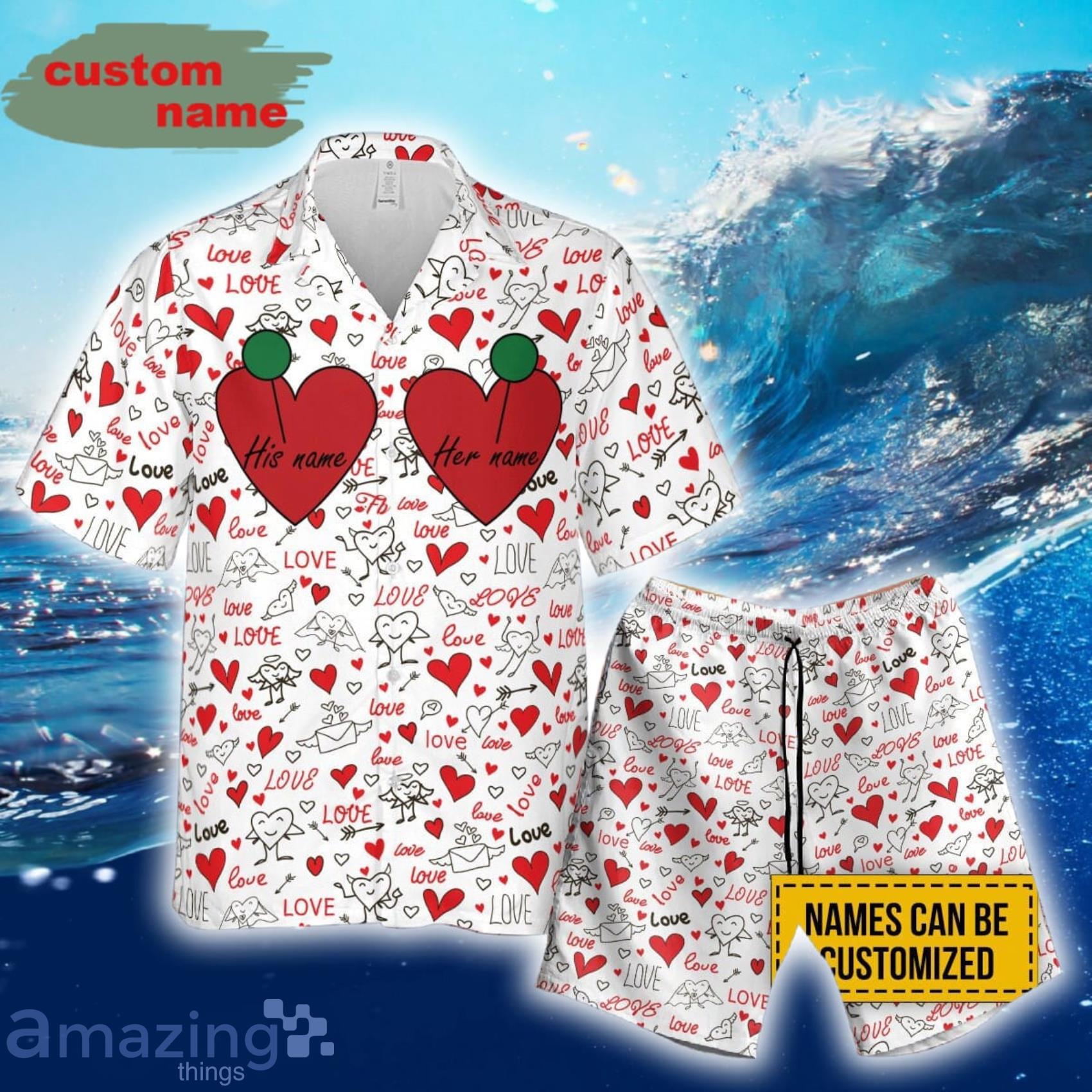 Custom Name Heart Boobs Hawaii Set Funny Heart Love Happy Valentine's Day