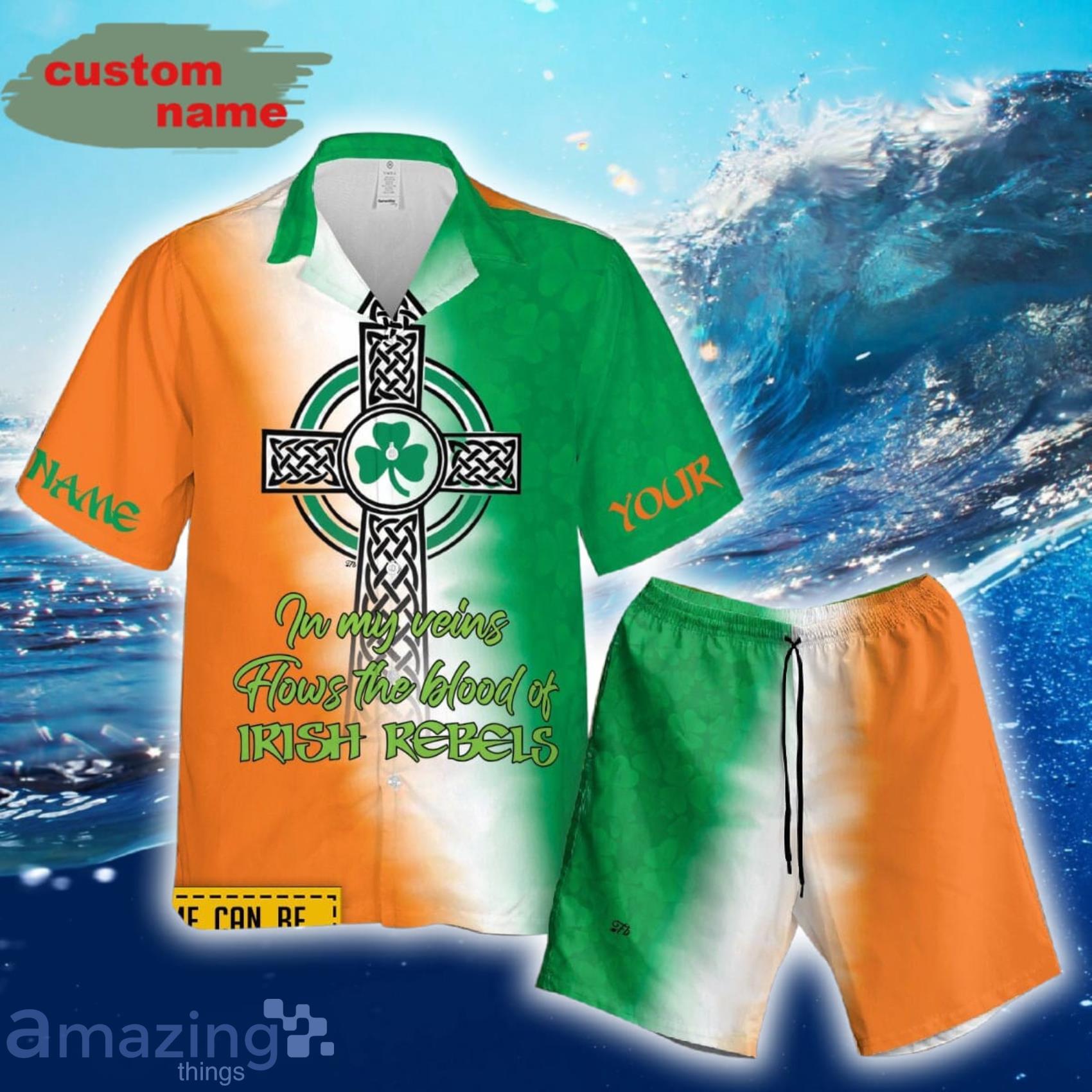 Custom Name Irish Celtic Crocss Short Sleeve Hawaiian Shirt And Short Product Photo 1