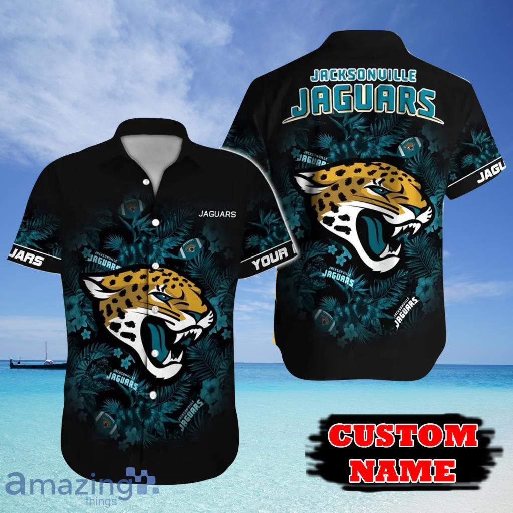 Custom Name Jacksonville Jaguars NFL Black Tropical Hawaiian Shirt - Custom Name Jacksonville Jaguars NFL Black Tropical Hawaiian Shirt