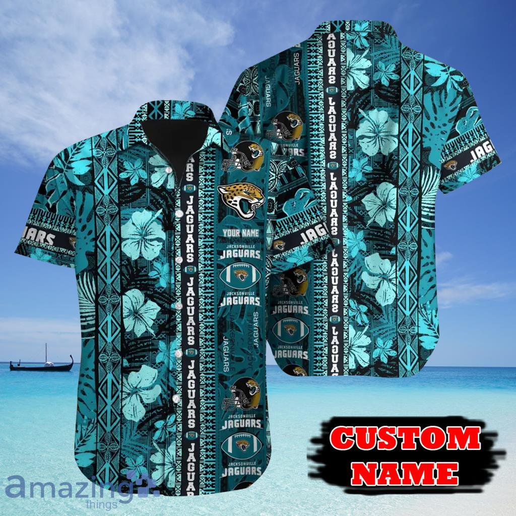 NFL Jacksonville Jaguars Hawaiian Shirt Custom Name Teal Flower