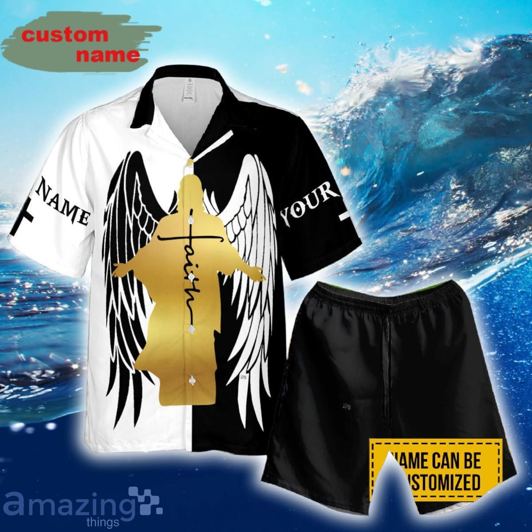 Custom Name Jesus Faith Jesus Wings Short Sleeve Hawaiian Shirt And Short Product Photo 1