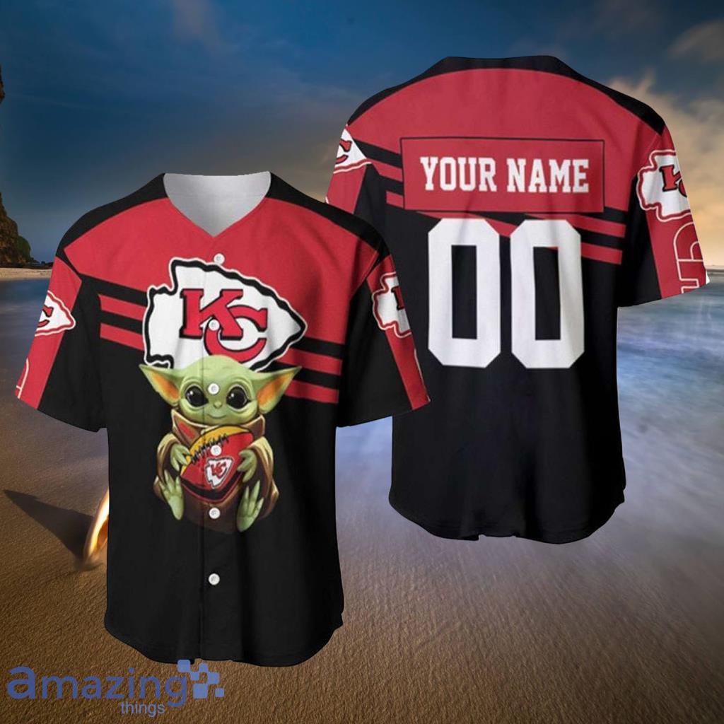 Custom Name Kansas City Chiefs NFL Baby Yoda Baseball Jersey