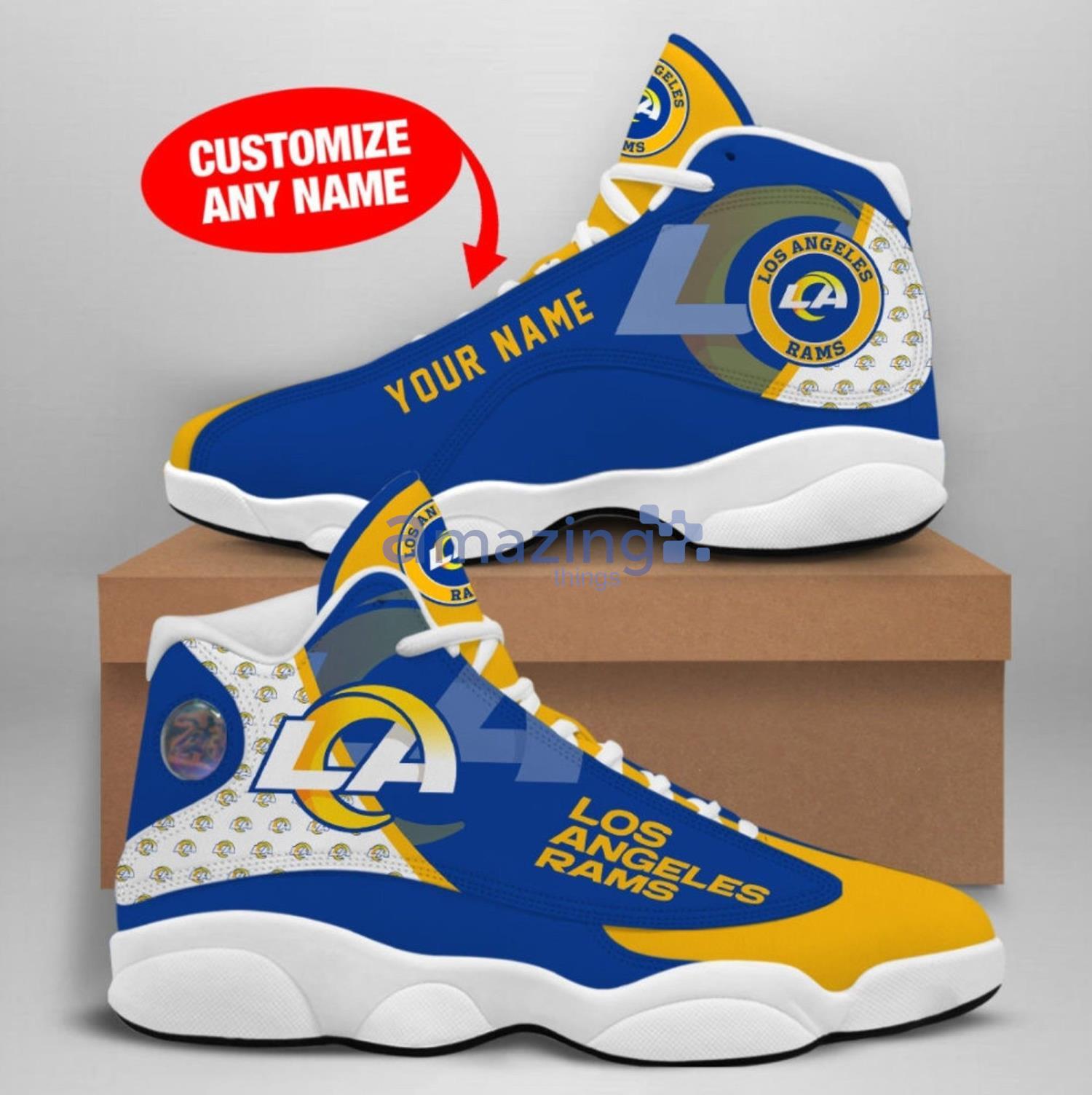 Custom Name Los Angeles Rams Air Jordan 13 Shoes Sport Team Product Photo 1