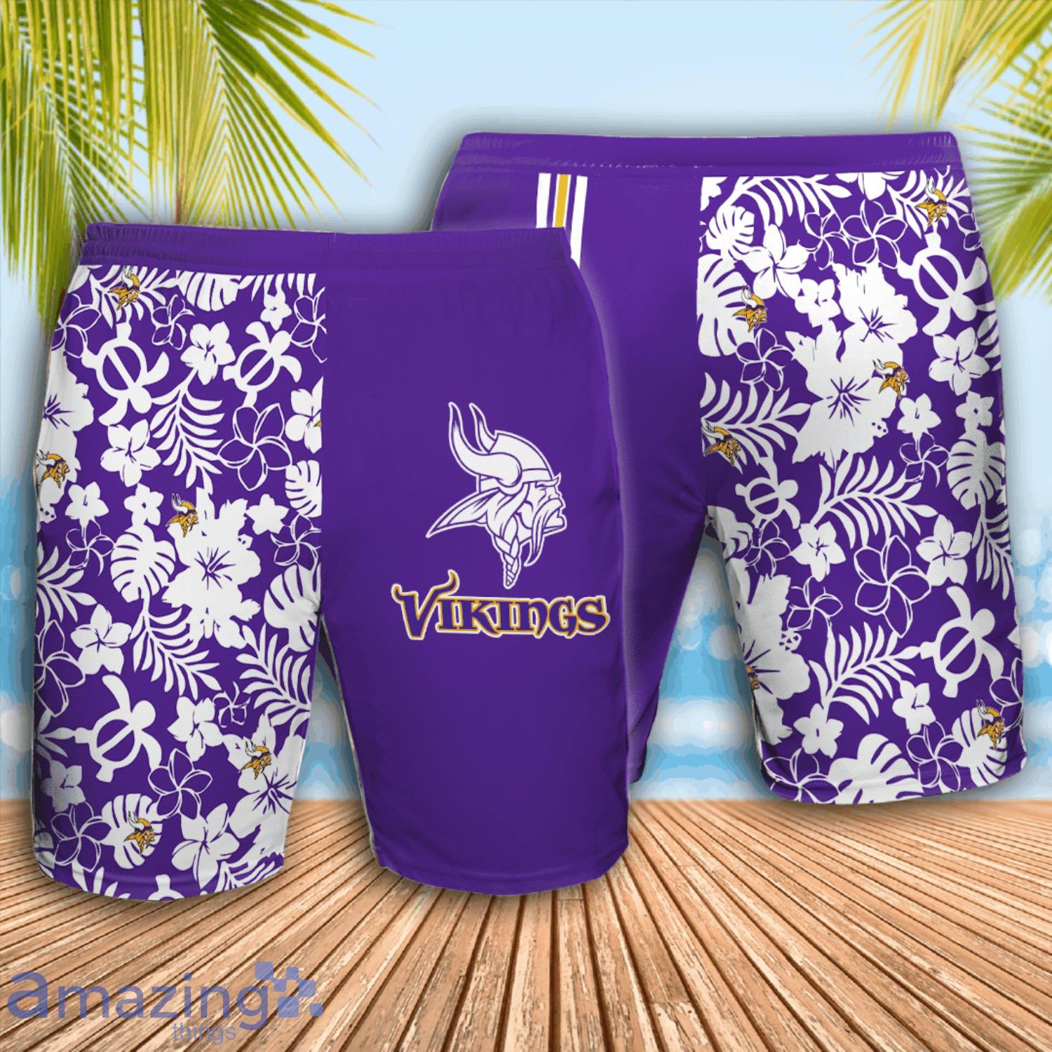 Custom Name Minnesota Vikings Tropical Turtle Pattern Hawaiian Shirt And Short image Custom Name Minnesota Vikings Tropical Turtle Pattern Hawaiian Shirt And Short Product Photo 2
