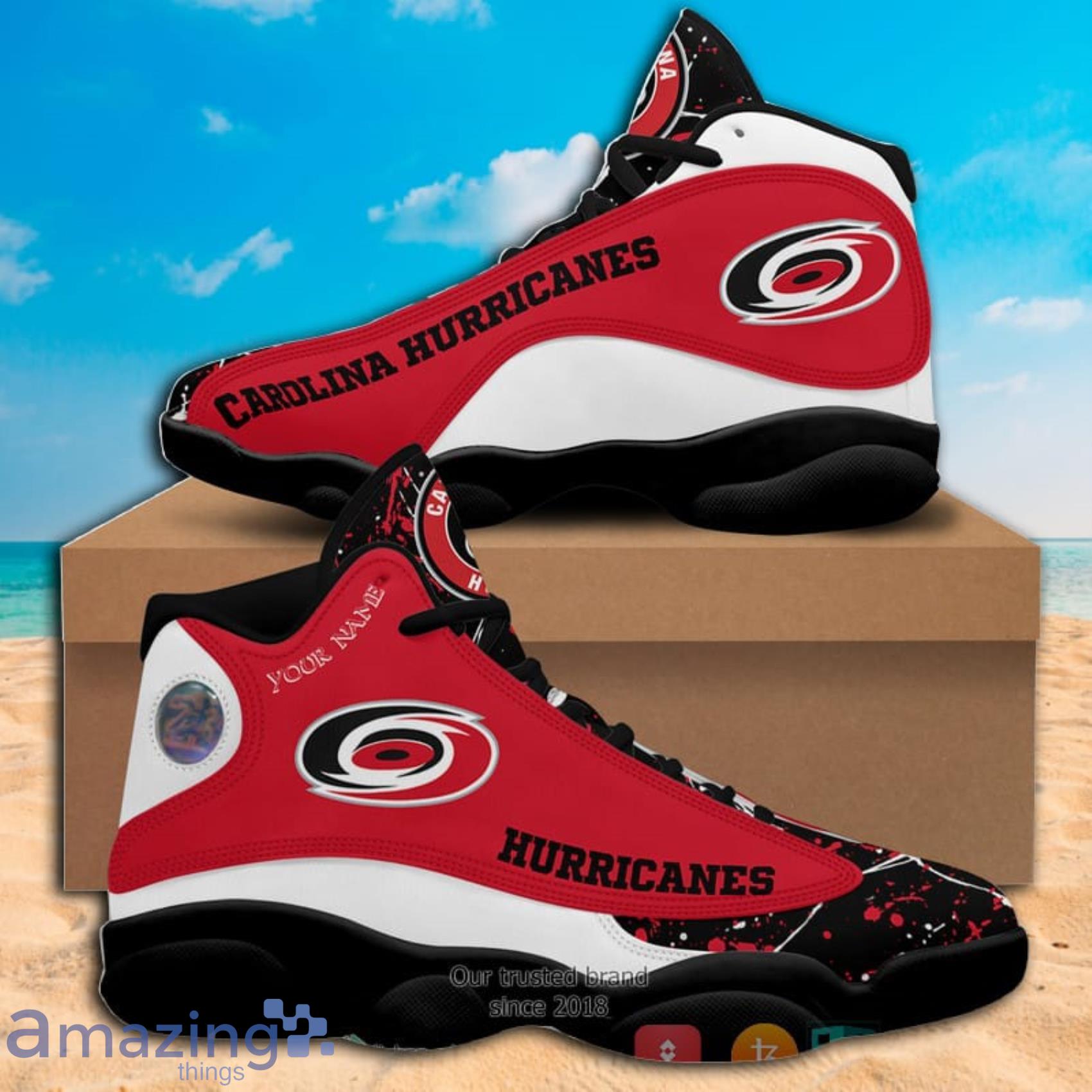 Custom Name Paint Stain NHL Carolina Hurricanes Air Jordan 13 Shoes image Custom Name Paint Stain NHL Carolina Hurricanes Air Jordan 13 Shoes Product Photo 4