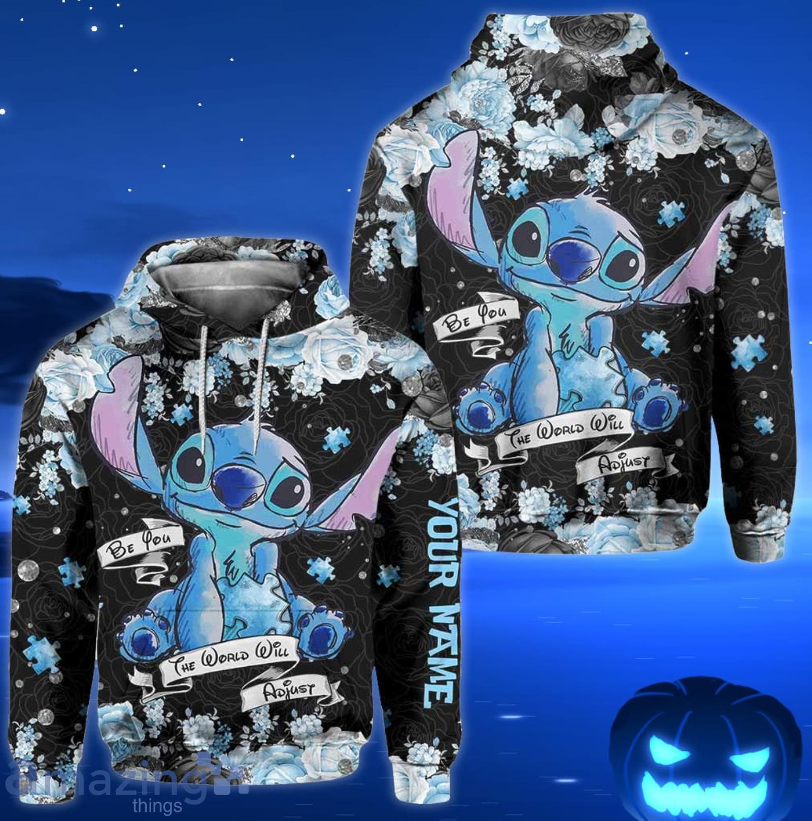 Custom Name Stitch Autism Be You The World Will Adjust Black Hoodie And Leggings image Custom Name Stitch Autism Be You The World Will Adjust Black Hoodie And Leggings Product Photo 3