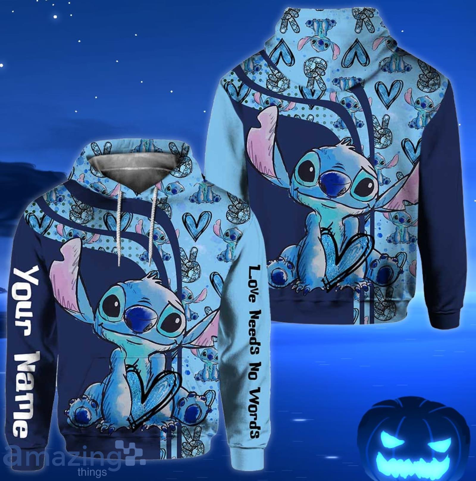 Custom Name Stitch Love Needs No Words Blue All Over Print 3D Hoodie And Leggings image Custom Name Stitch Love Needs No Words Blue All Over Print 3D Hoodie And Leggings Product Photo 3
