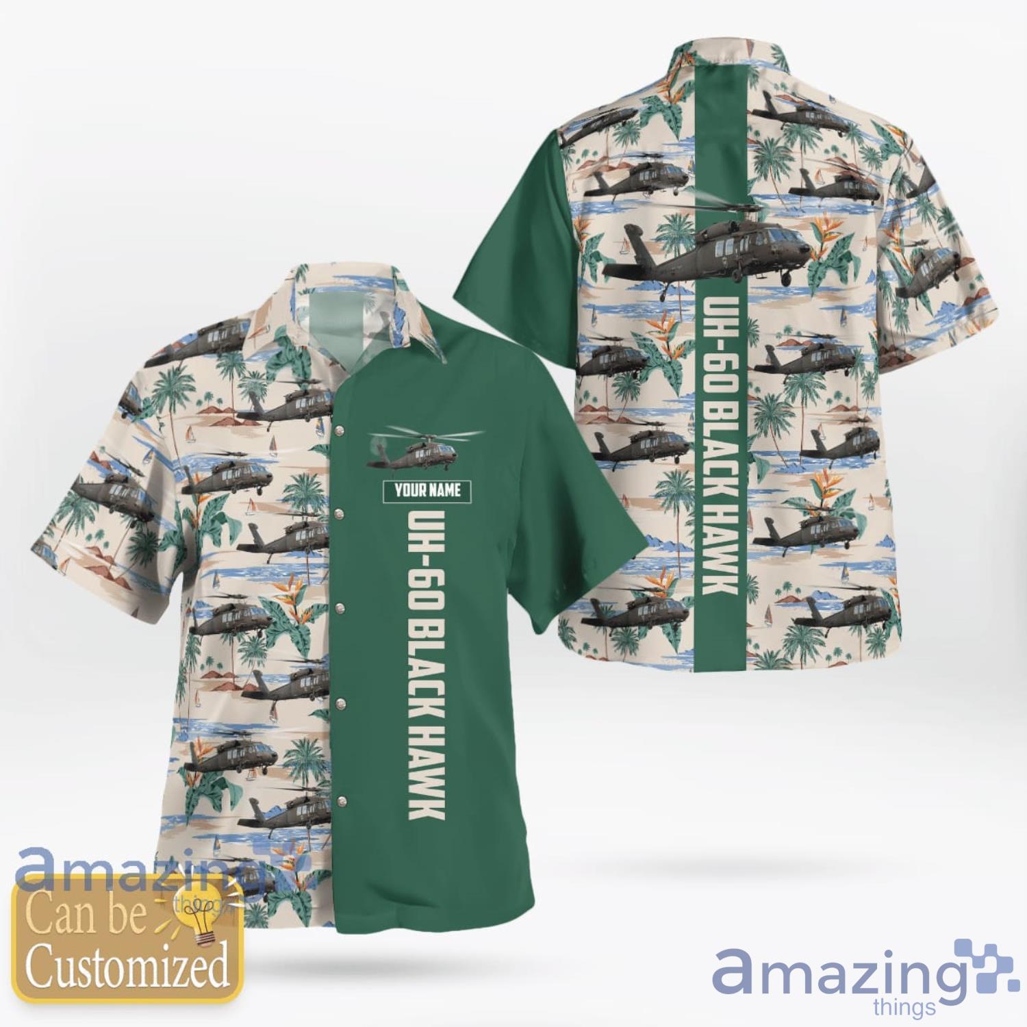 Custom Name United States Military Helicopters Sikorsky UH-60 Black Hawk Hawaiian Shirt Aloha Summer Gift For Men And Women Product Photo 1