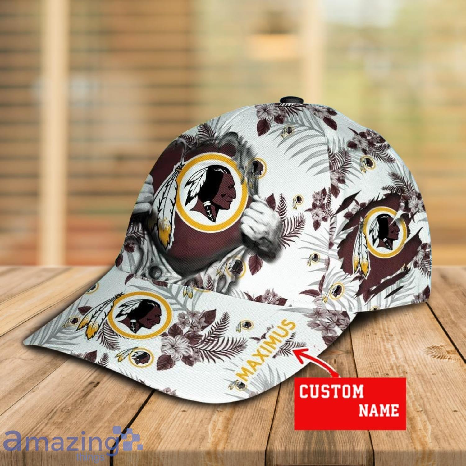 Custom Name Washington Redskins Tropical Flowers Pattern Printed 3D Cap image Custom Name Washington Redskins Tropical Flowers Pattern Printed 3D Cap Product Photo 2