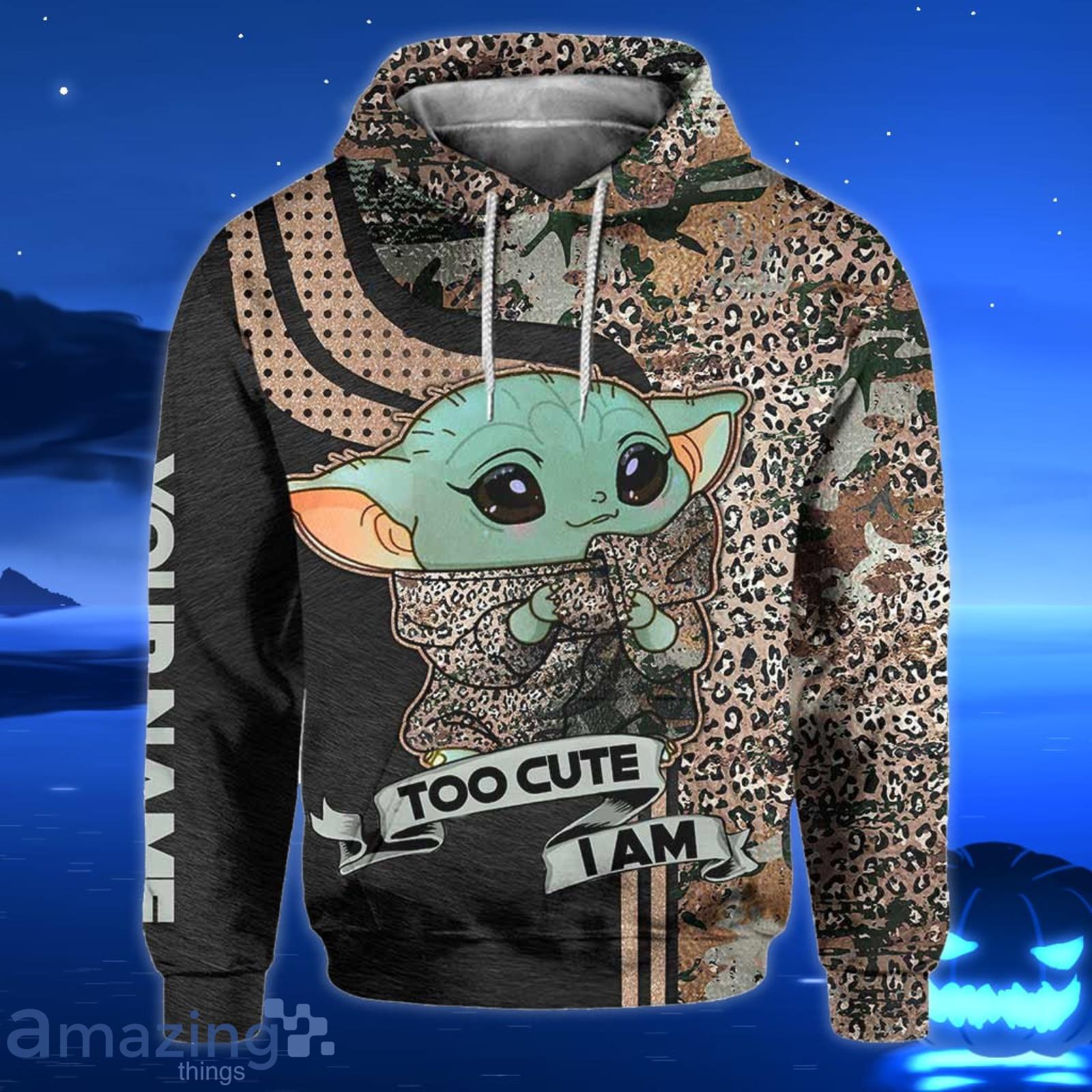 Custom Name Yoda Too Cute I Am Leopard All Over Print 3D Hoodie