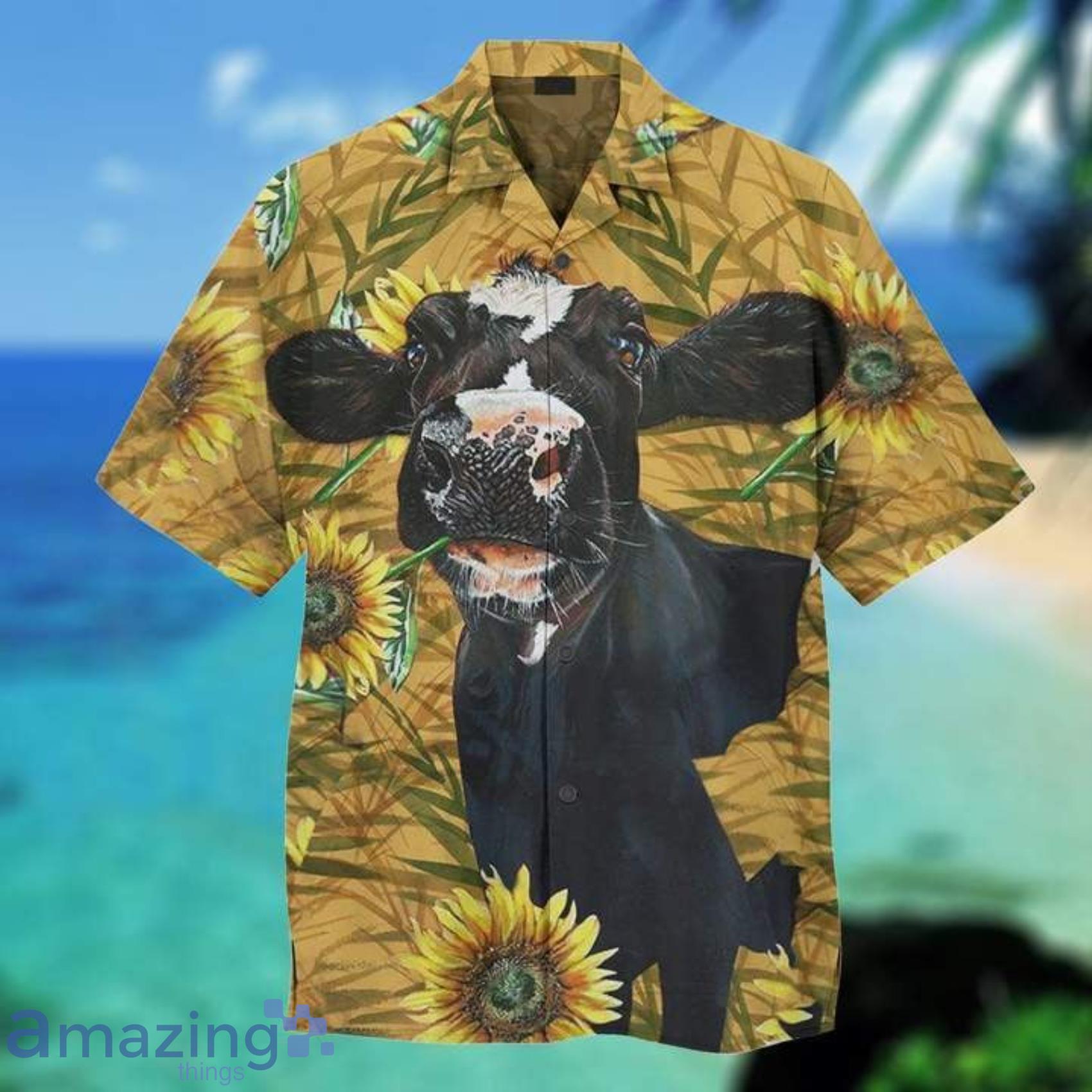 Dairy Cow Sunflower Lovely Short Sleeve Short Sleeve Hawaiian Shirt Product Photo 1