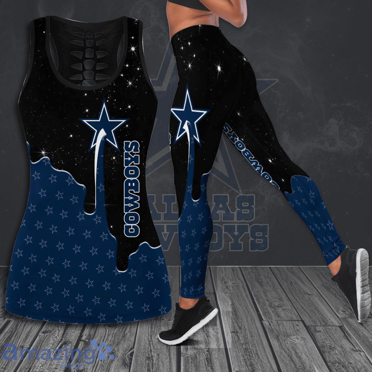 Dallas Cowboys Fans Black Combo Hollow Tank Top And Leggings For Women