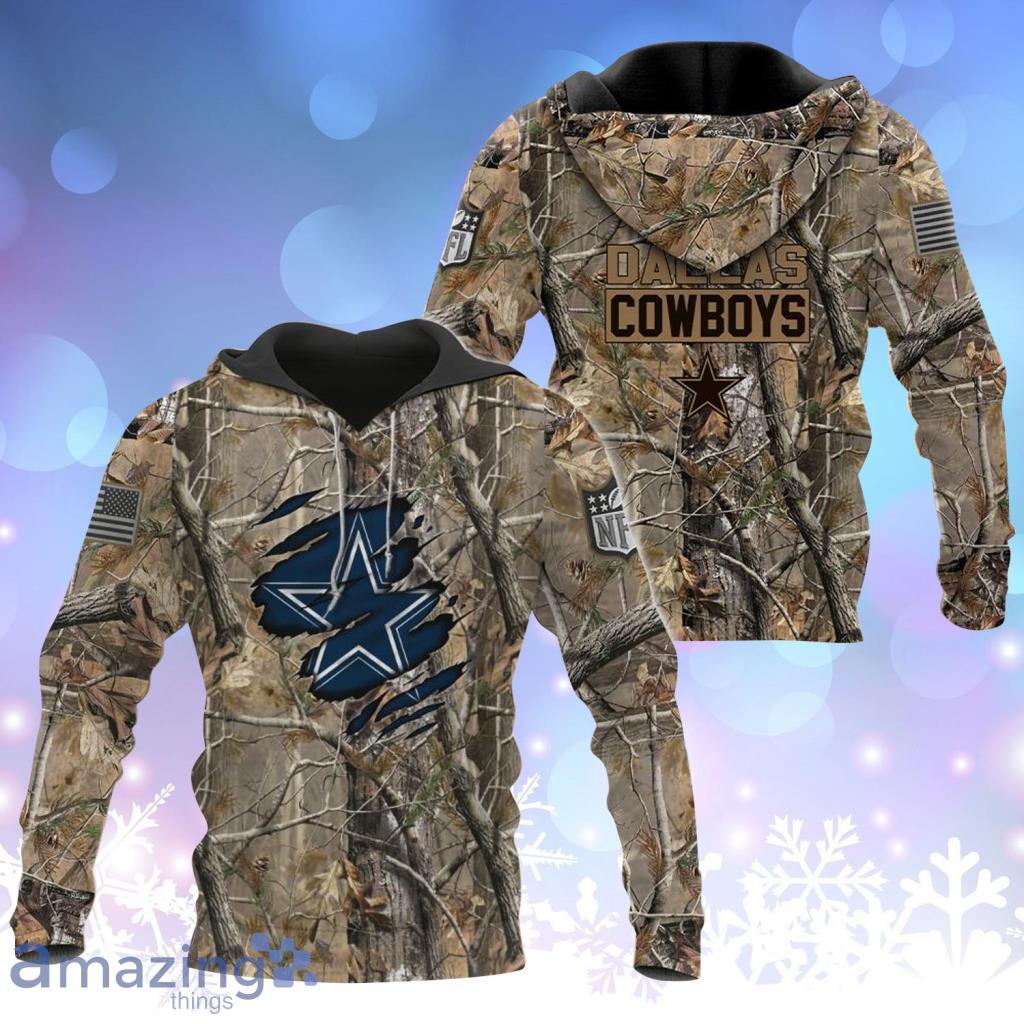 NFL Dallas Cowboys 3D Hoodie USA Flag Camo Realtree Hunting Gifts