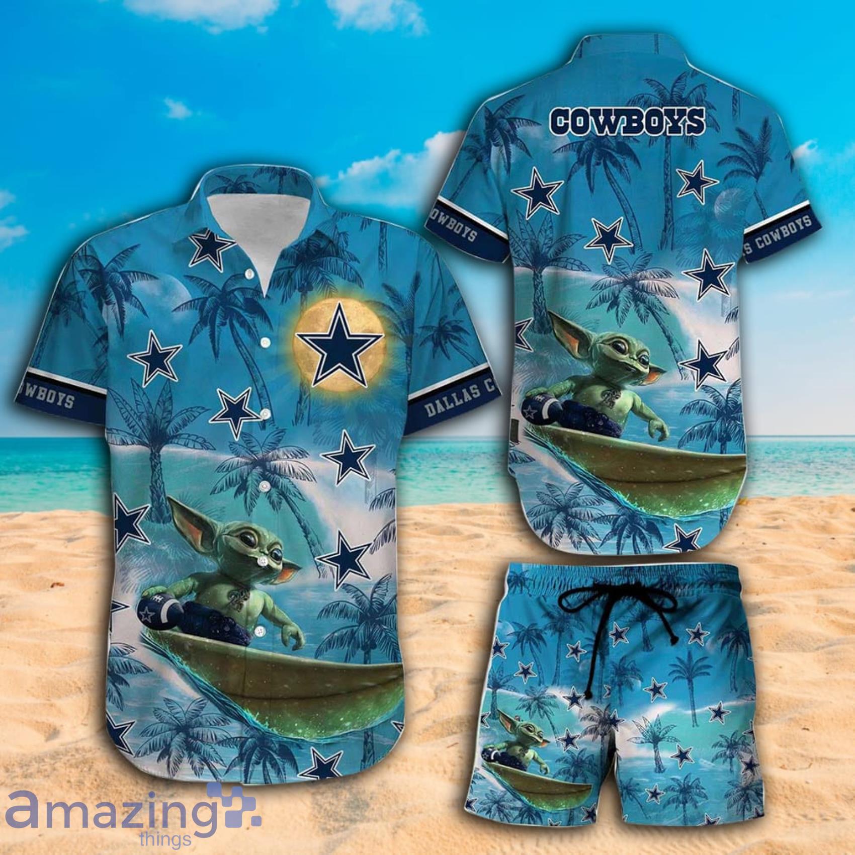 Dallas CowboysFootball Team Baby Yoda Surfing Summer Beach Hawaiian Shirt And Beach Short Product Photo 1