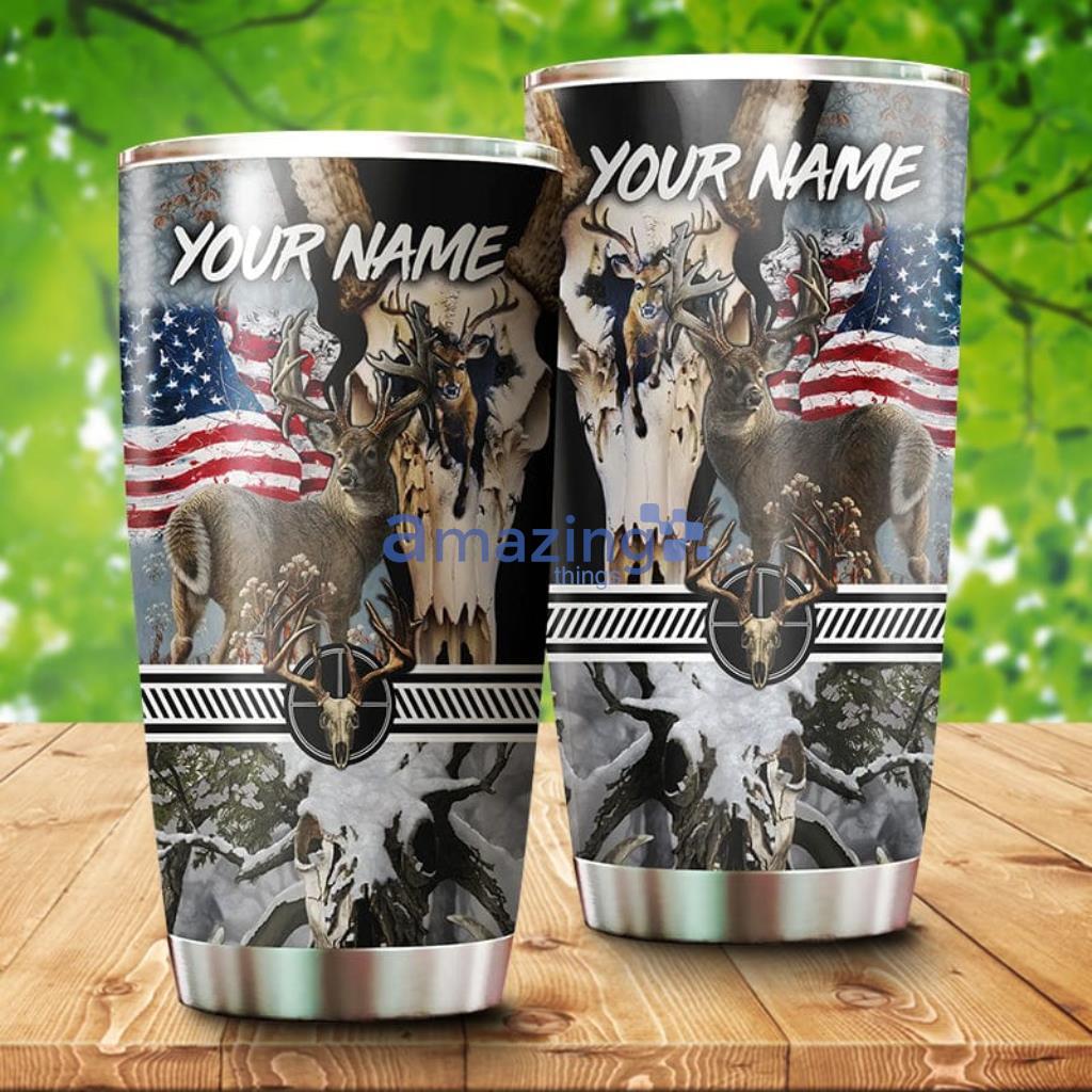 Deer Skull Hunting American Flag Camo Stainless Steel Tumbler - DeerSkullHuntingAmericanFlagCamoStainlessSteelTumbler