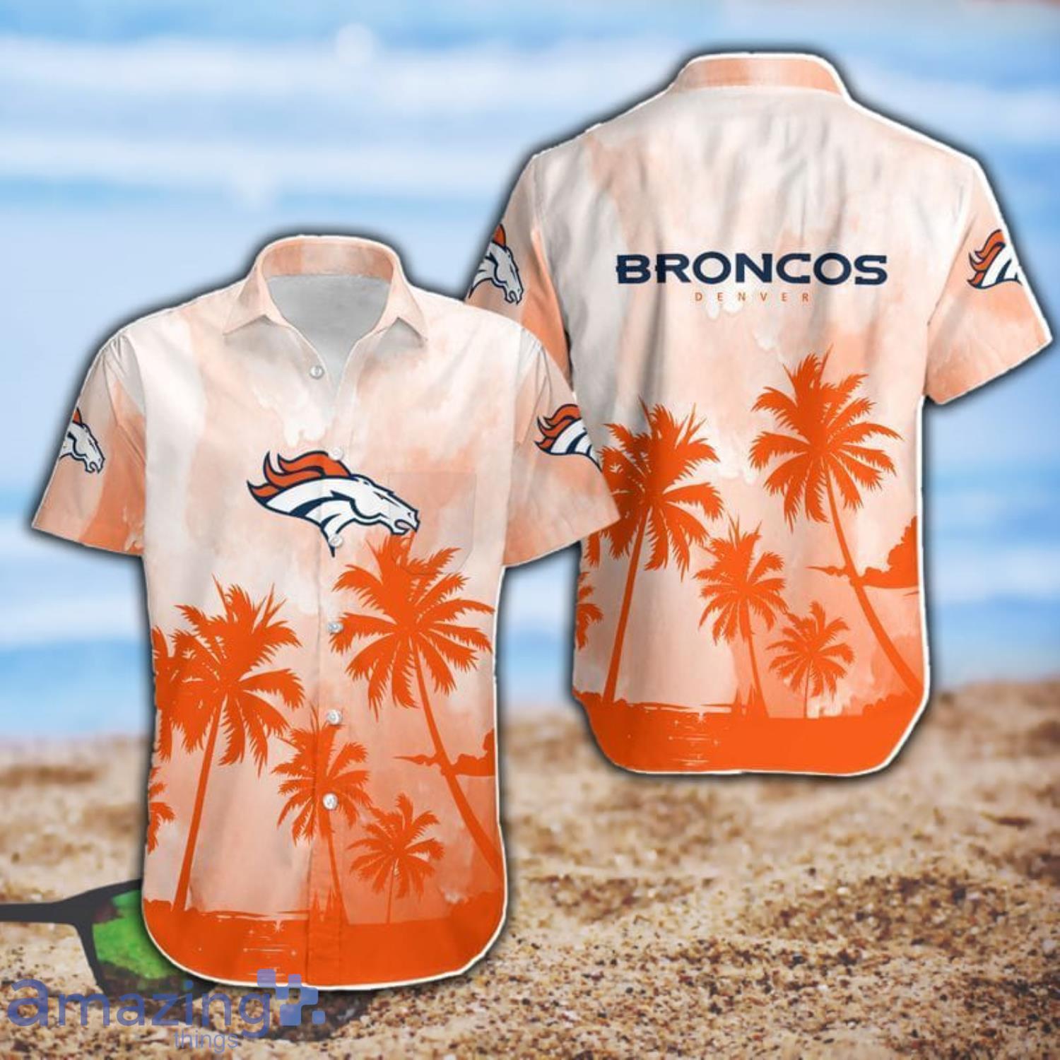 Denver Broncos Coconut Trees NFL Short Sleeve Hawaiian Shirt Product Photo 1