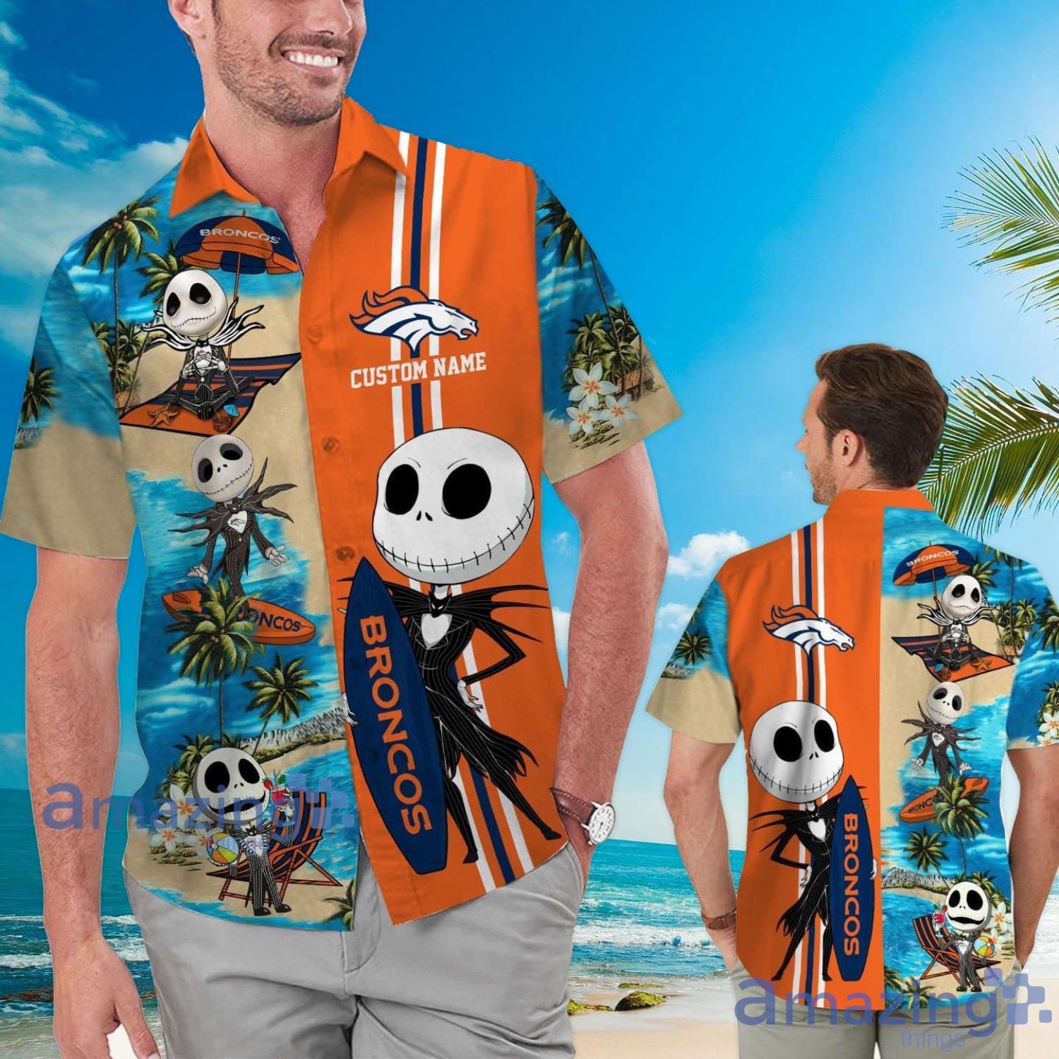 Denver Broncos Jack Skellington Halloween Gift Custom Name Hawaiian Shirt Product Photo 1