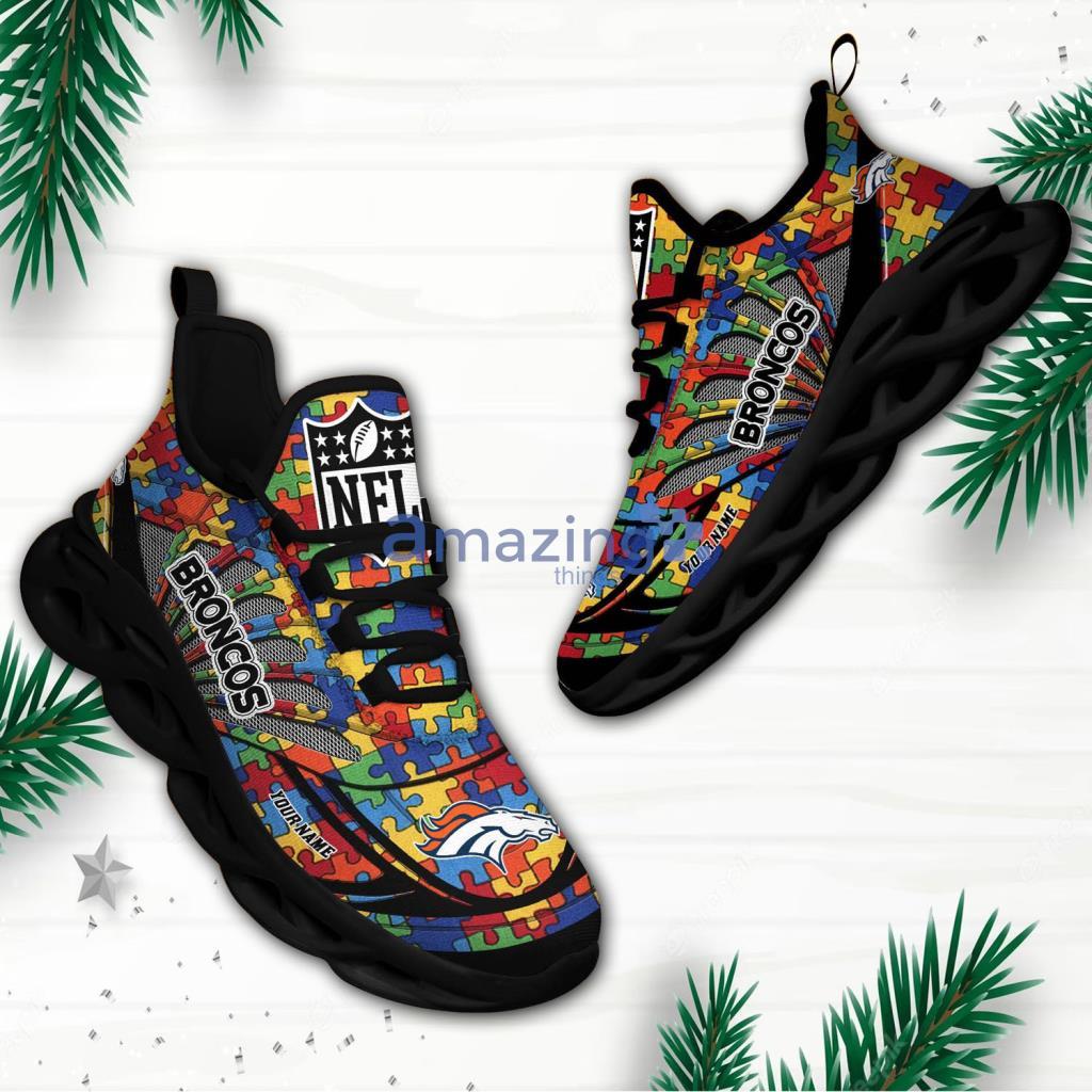 Denver Broncos NFL Autism  Custom Name Max Soul Shoes For Fans - Denver Broncos NFL Autism  Custom Name Max Soul Shoes For Fans