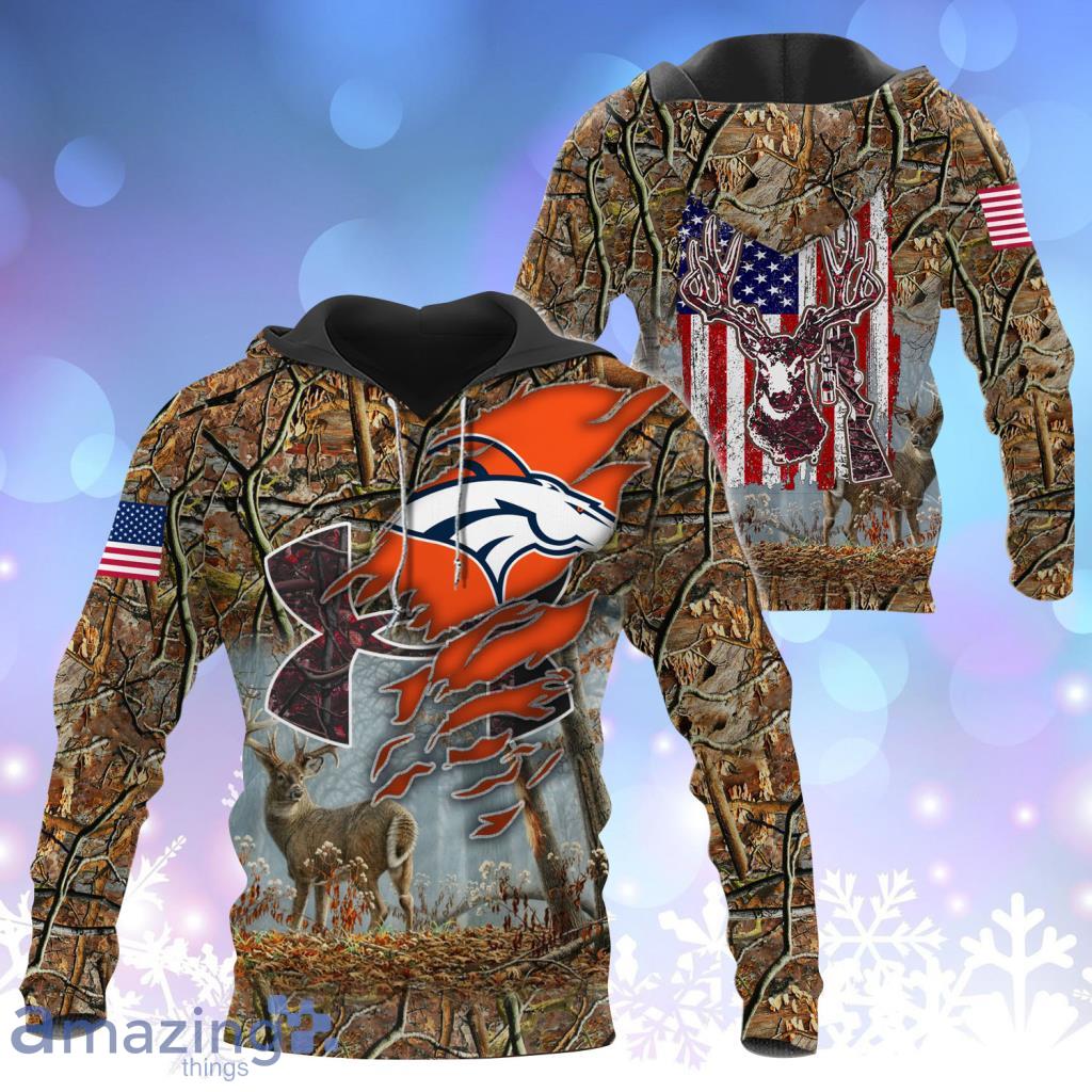 Denver Broncos Logo Football 3D Camo Hoodie Nfl 3D Sweatshirt