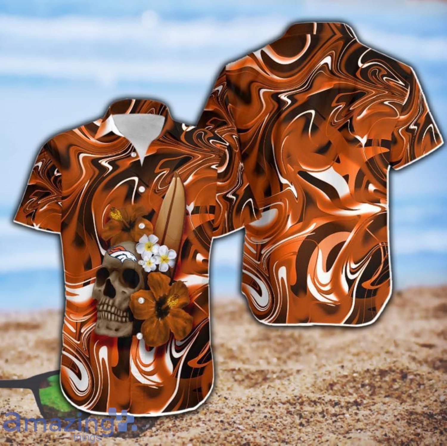 Denver Broncos Skull Flower Hawaiian Shirt - Growkoc