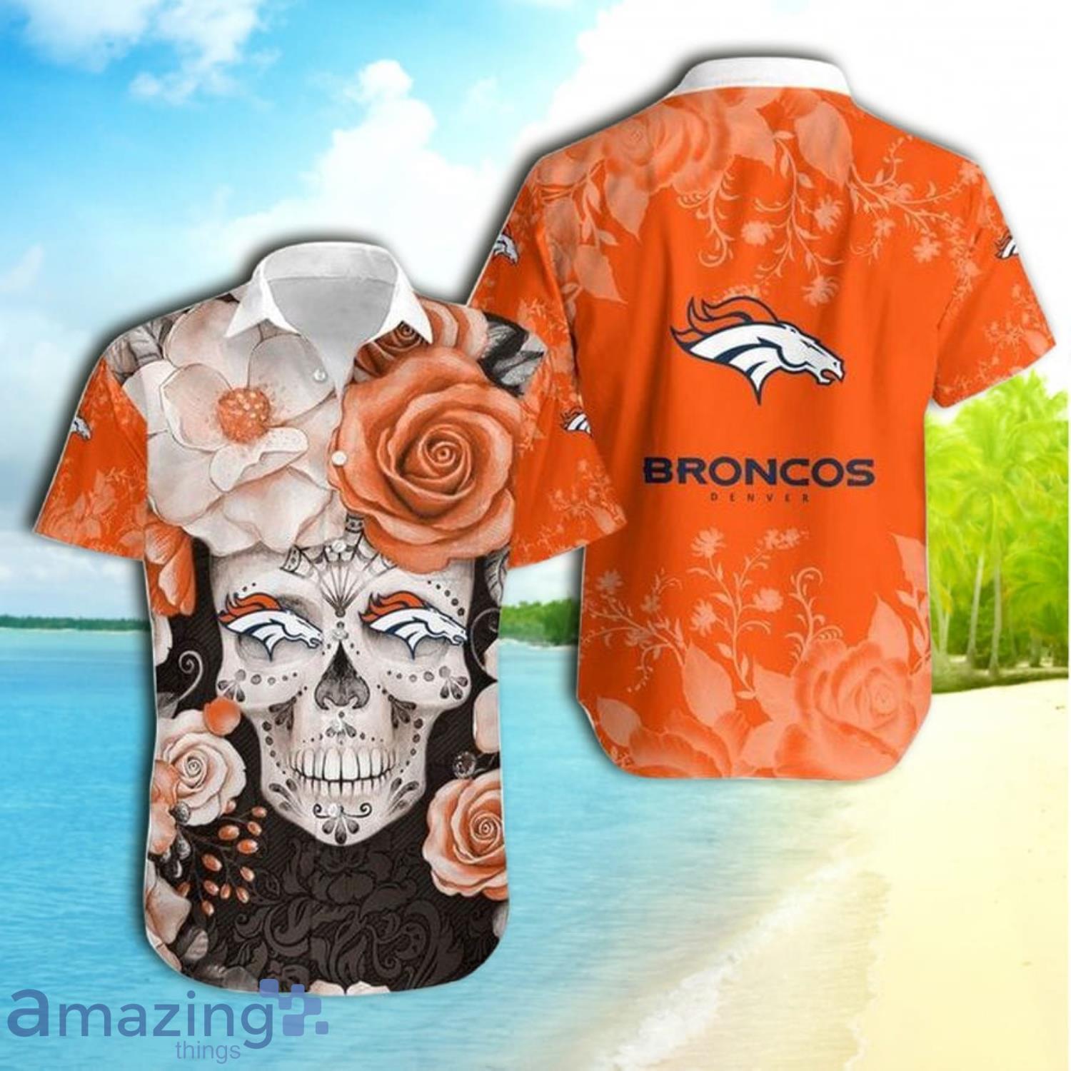 Denver Broncos Skull And Rose Short Sleeve Hawaiian Shirt Product Photo 1
