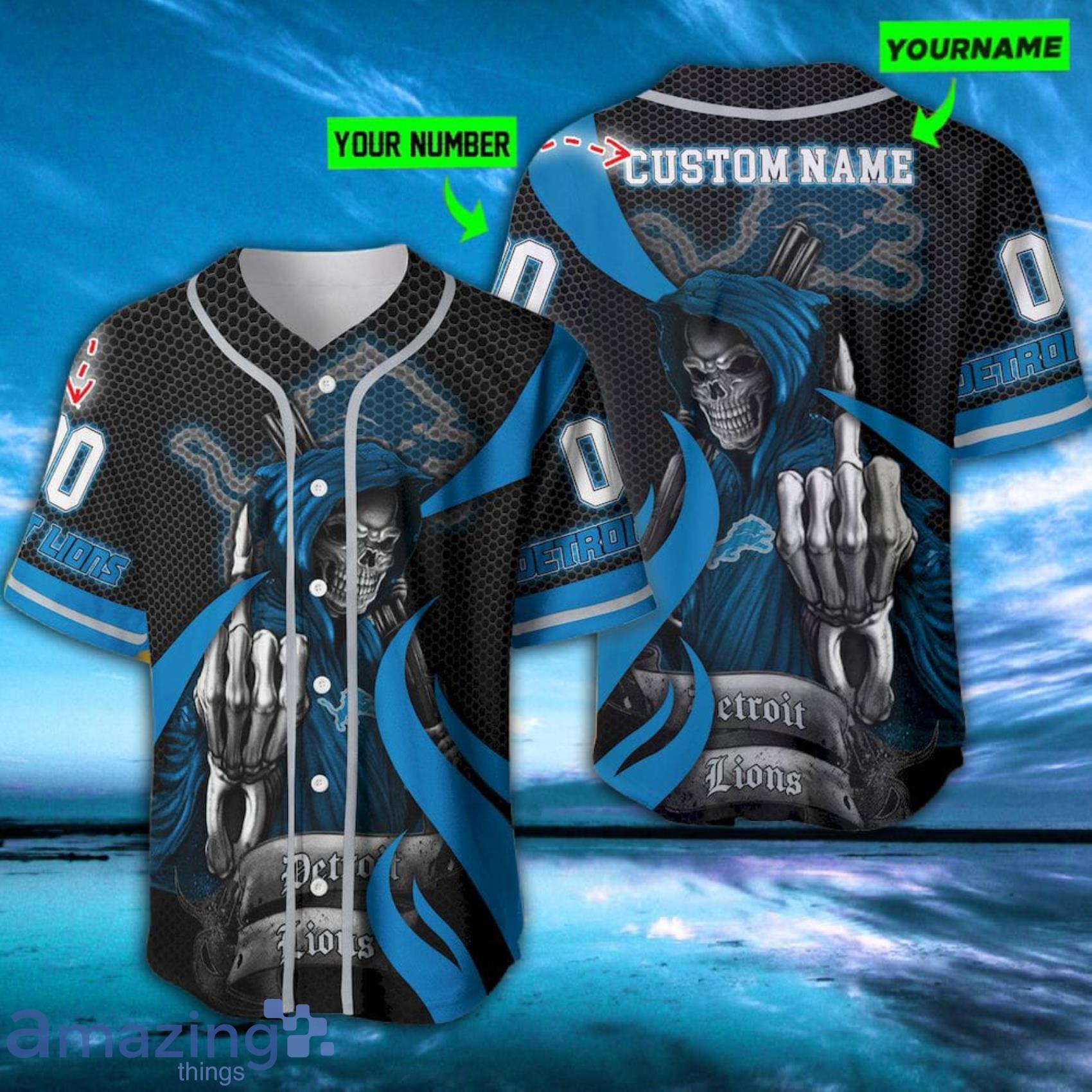 Detroit Lions Fuck You the Reaper Custom Name Baseball Jersey Product Photo 1