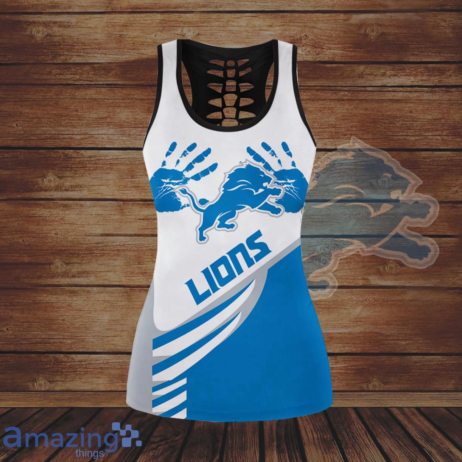 Detroit Lions Handprint All Over Print 3D Combo Hollow Tank Top And  Leggings For Women