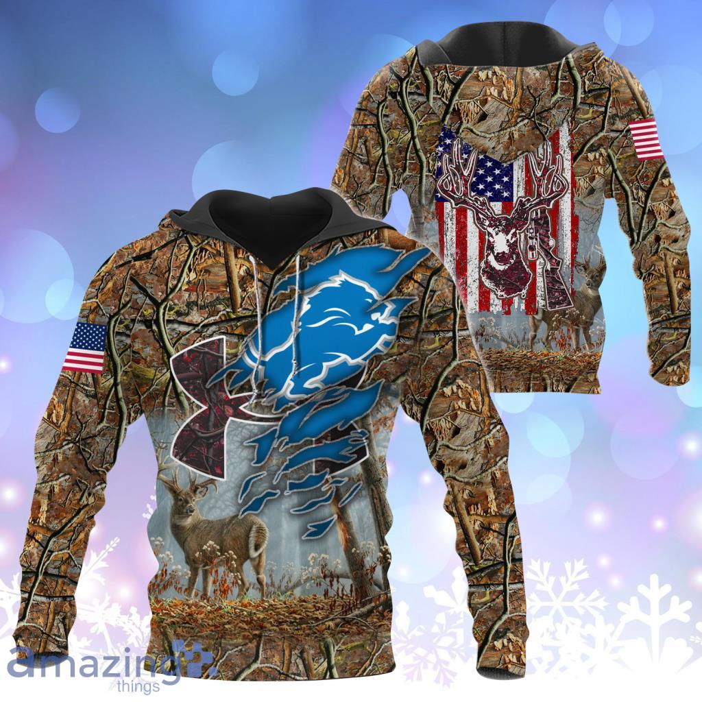 Detroit Lions NFL Football Camo Hunting Flag Hoodie 3D All Over Print