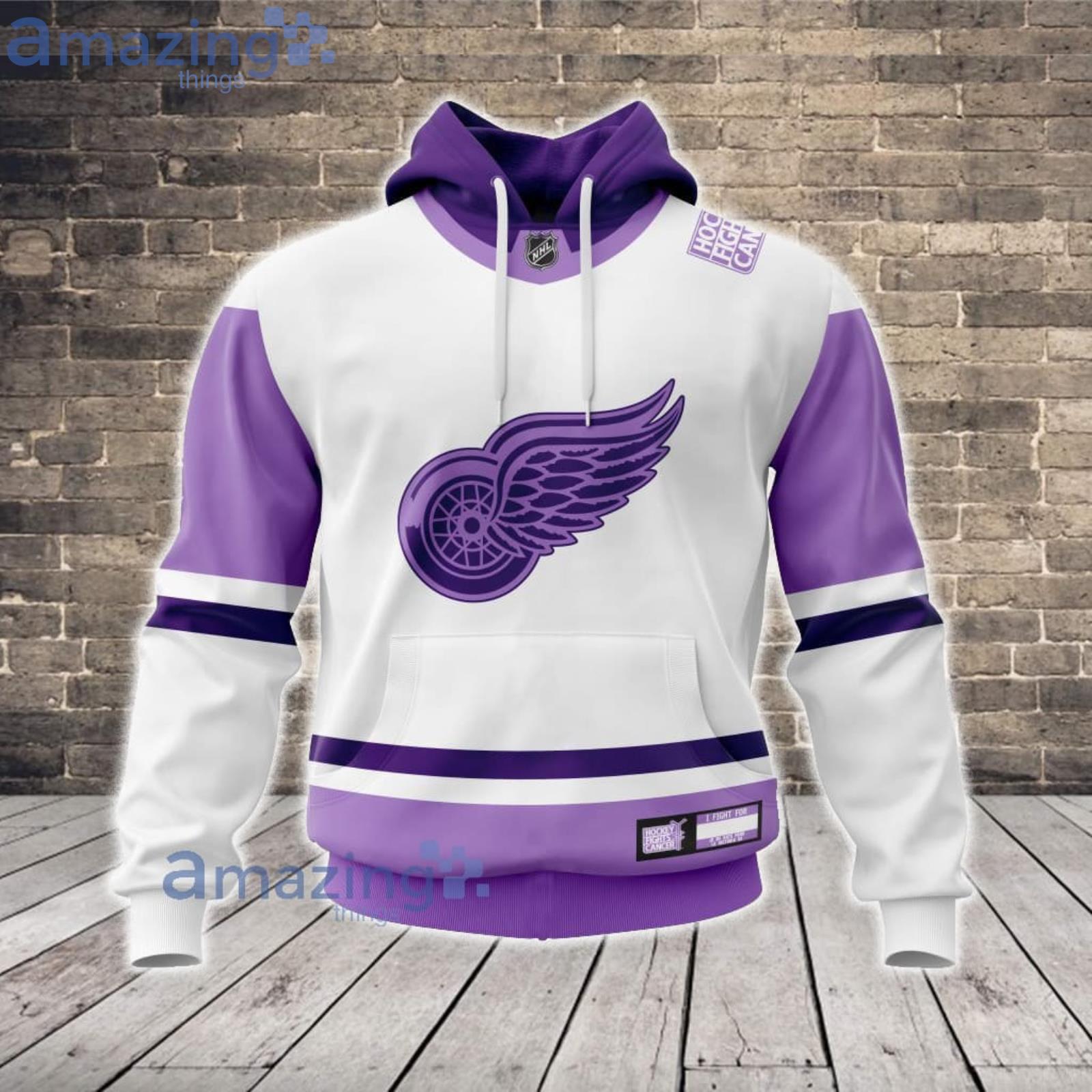 Detroit Red Wings Custom Name And Number Fight Cancer Hoodie Zip Hoodie For Fans Product Photo 1