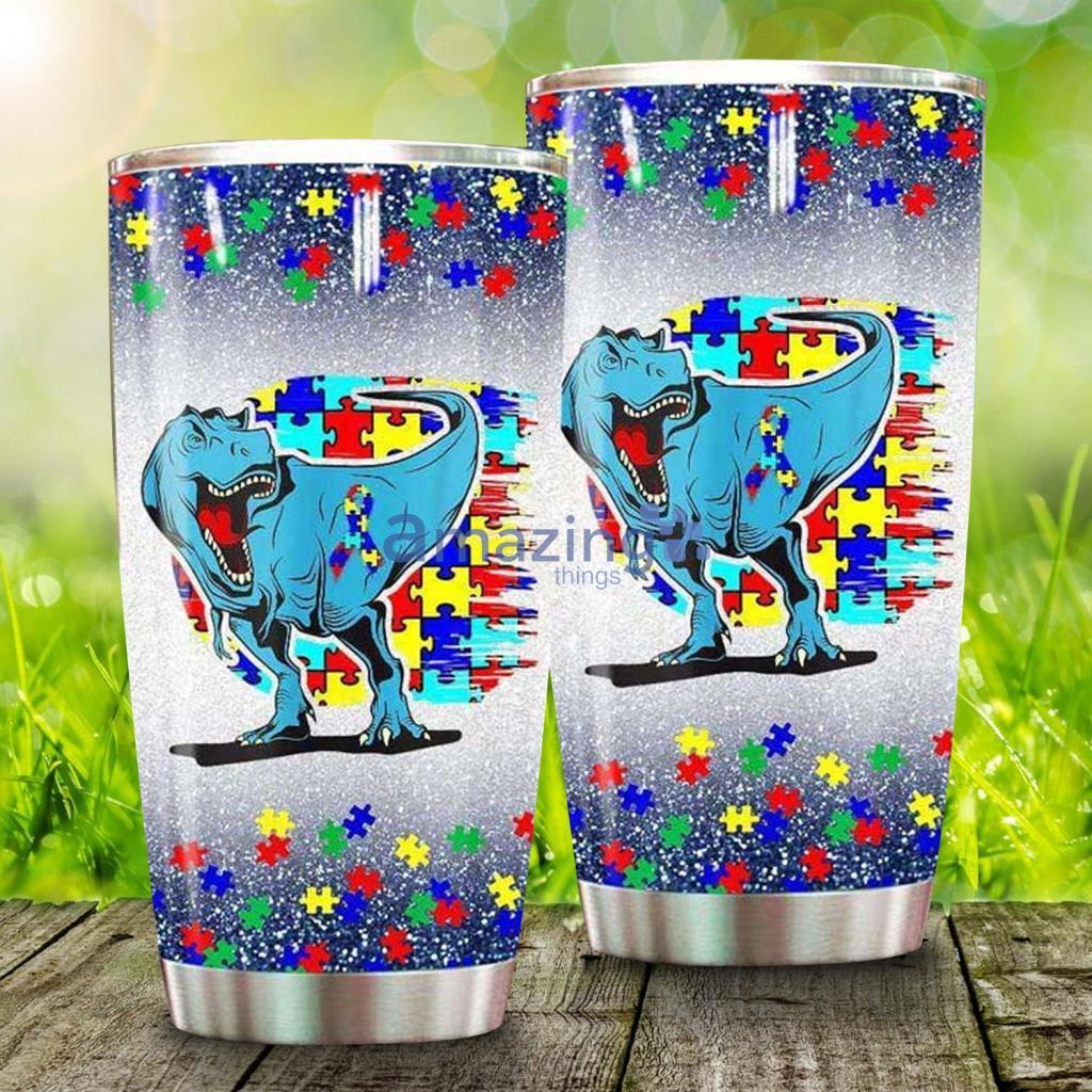 Dinosaur Puzzle Piece Color Autism Stainless Steel Tumbler - Dinosaur Puzzle Piece Color Autism Stainless Steel Tumbler