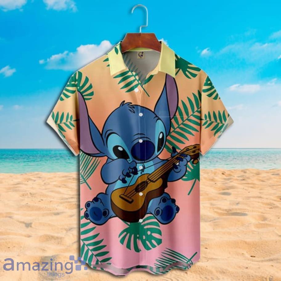 Disney Aloha Stitch And Guitar Short Sleeve Hawaiian Shirt image Disney Aloha Stitch And Guitar Short Sleeve Hawaiian Shirt Product Photo 2