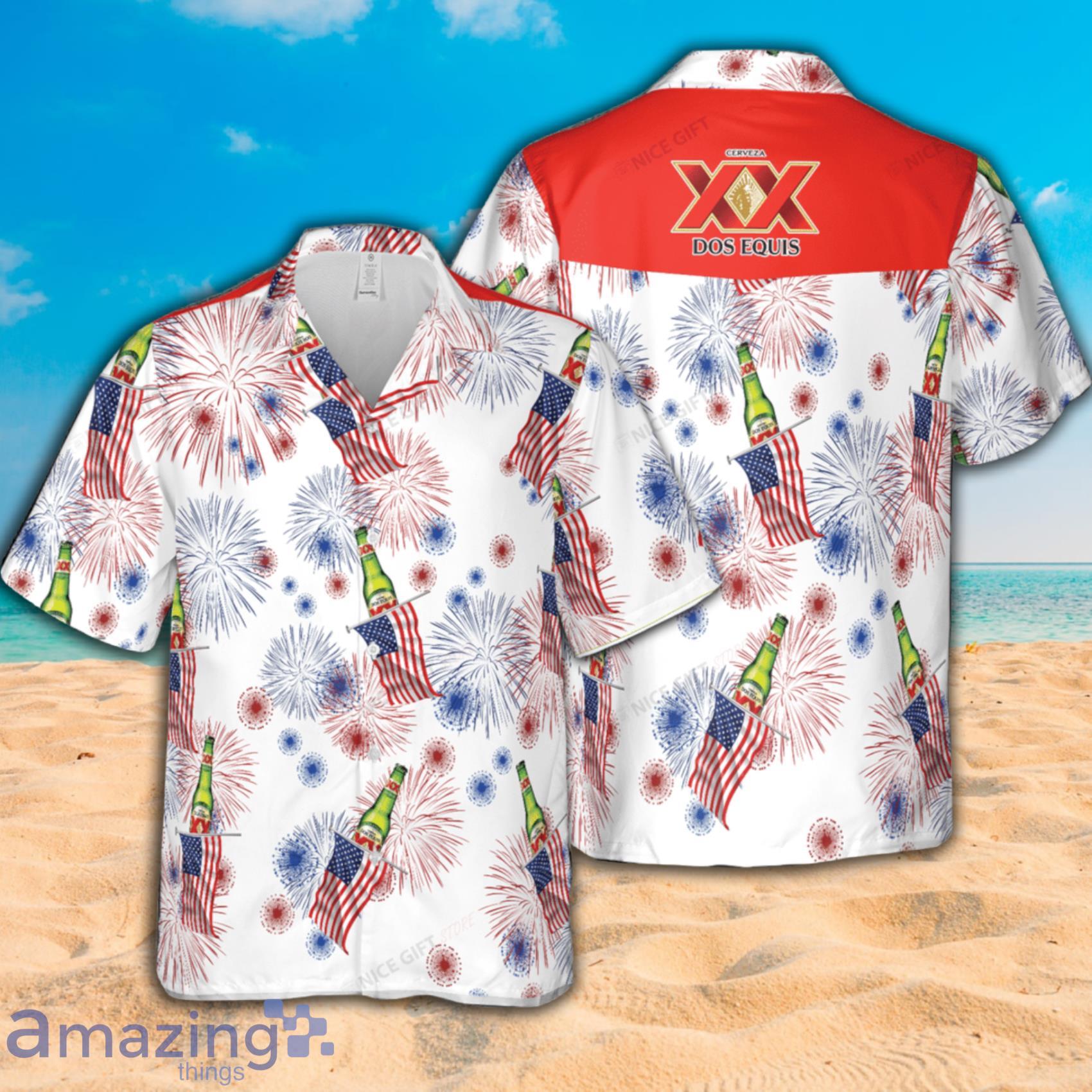 Dos Equis Xx American Flag Fireworks Short Sleeve Hawaiian Shirt Product Photo 1