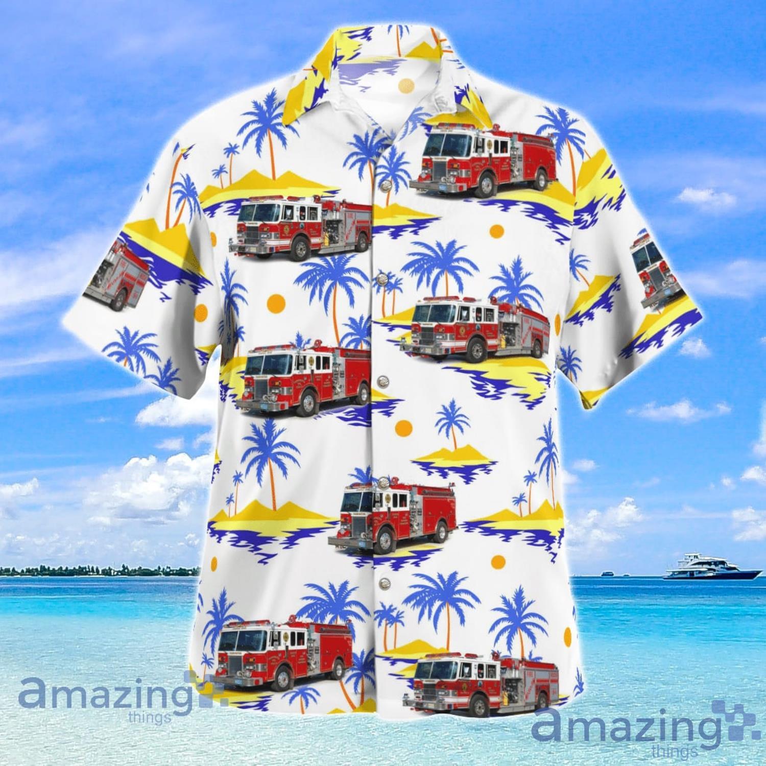 Egg Harbor Township New Jersey Farmington Volunteer Volunteer Fire Company No. 4 Beach Summer Gift White Hawaiian Shirt image Egg Harbor Township New Jersey Farmington Volunteer Volunteer Fire Company No. 4 Beach Summer Gift White Hawaiian Shirt Product Photo 2