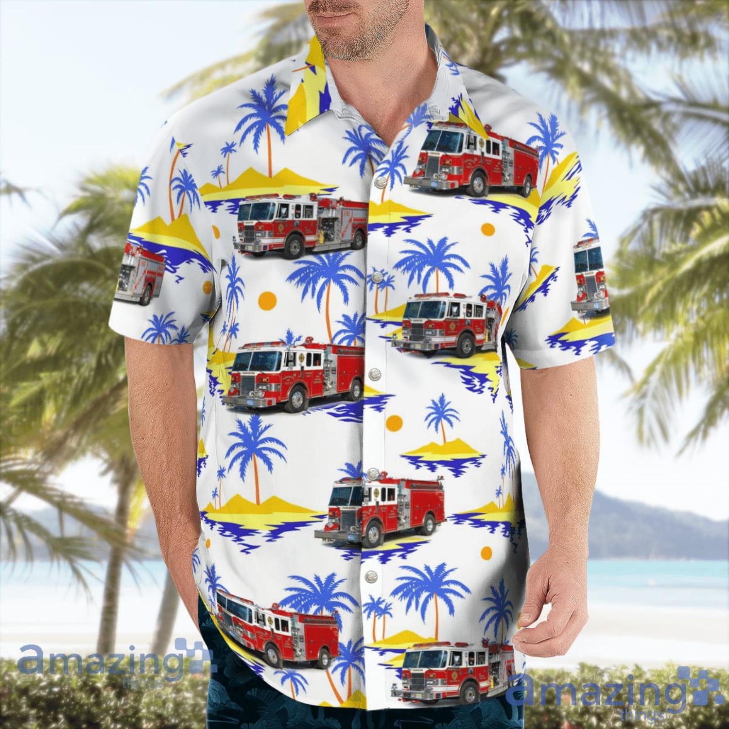 Egg Harbor Township New Jersey Farmington Volunteer Volunteer Fire Company No. 4 Beach Summer Gift White Hawaiian Shirt image Egg Harbor Township New Jersey Farmington Volunteer Volunteer Fire Company No. 4 Beach Summer Gift White Hawaiian Shirt Product Photo 3