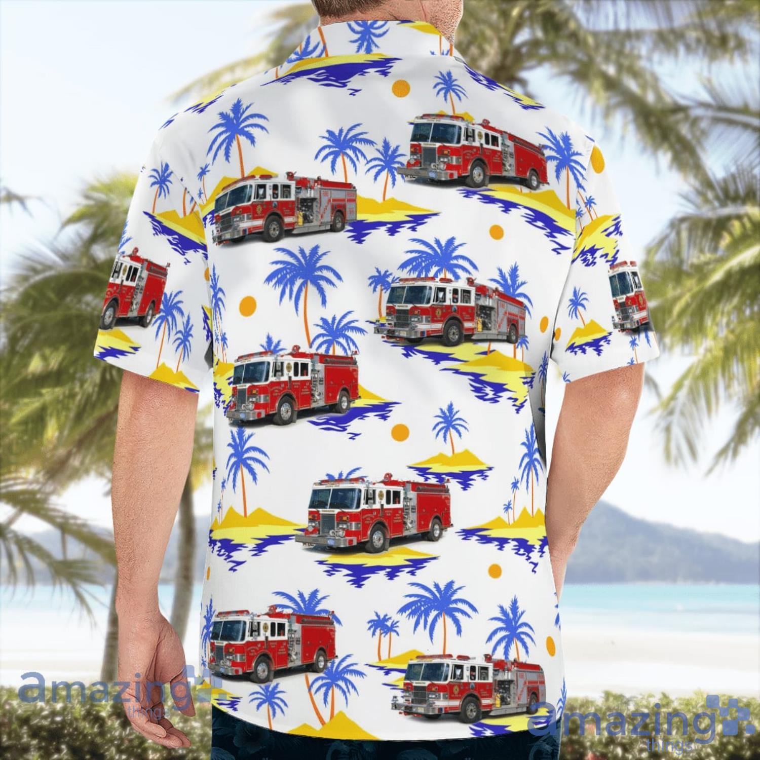 Egg Harbor Township New Jersey Farmington Volunteer Volunteer Fire Company No. 4 Beach Summer Gift White Hawaiian Shirt image Egg Harbor Township New Jersey Farmington Volunteer Volunteer Fire Company No. 4 Beach Summer Gift White Hawaiian Shirt Product Photo 4