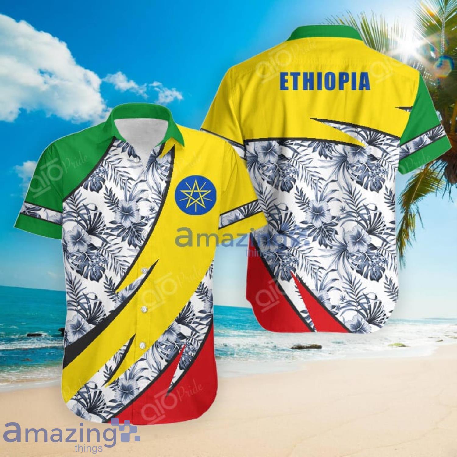 Ethiopia Groly Coat Of Arms Hibiscus Pattern Hawaiian Shirt Summer Gift For Men And Women Product Photo 1
