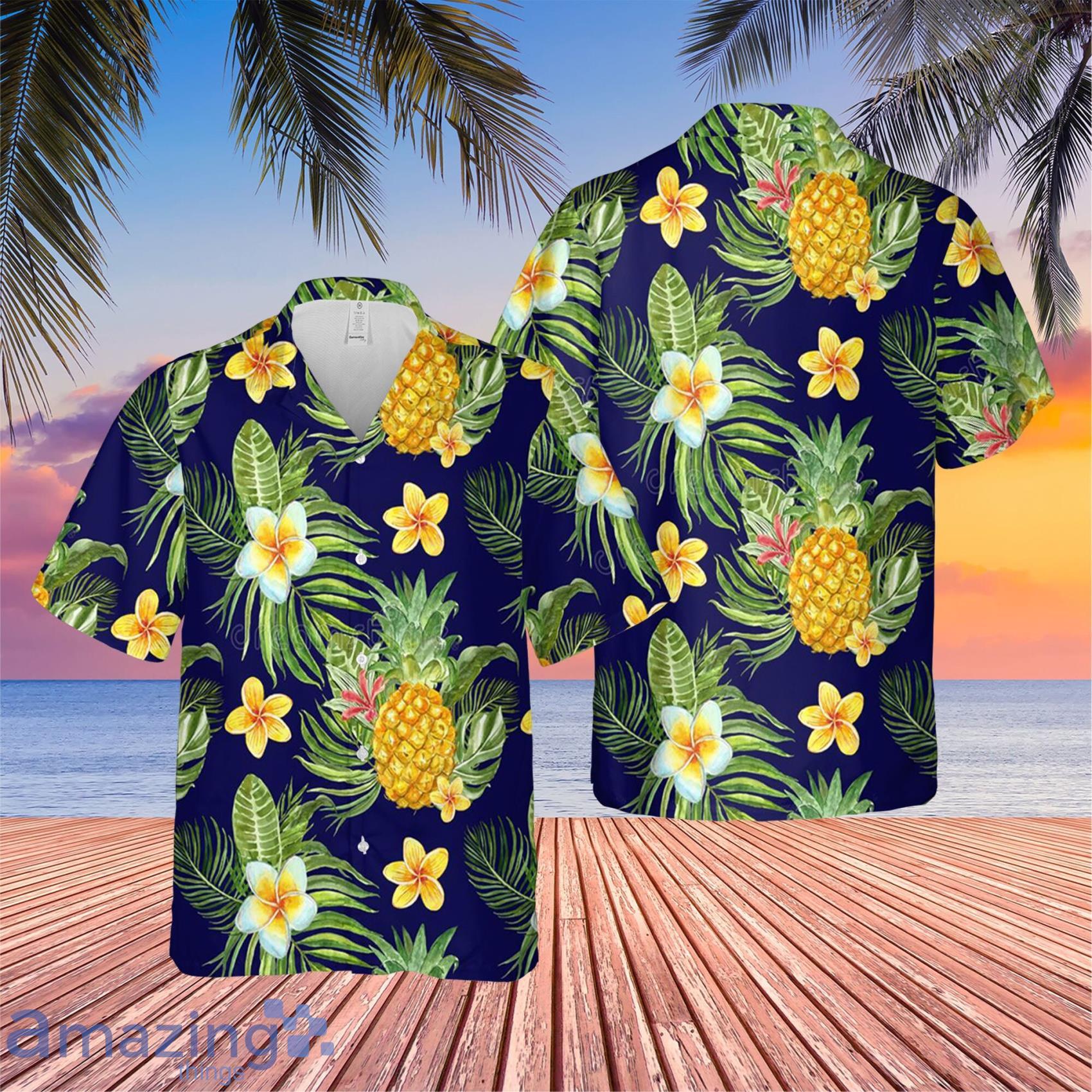 Flowers Fruits Green Palm Leaf Pineapple Summer Vacation Hawaiian Shirt For  Men And Women