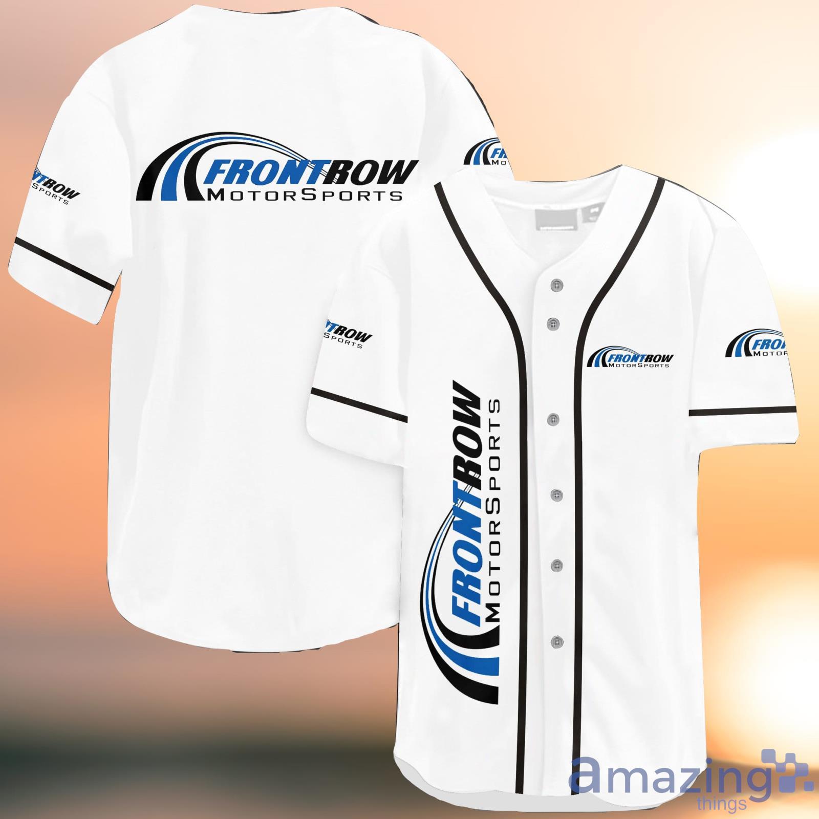 Front Row Motorsports Car Team White Baseball Jersey Shirt Product Photo 1 Front Row Motorsports Car Team White Baseball Jersey Shirt Product Photo 1
